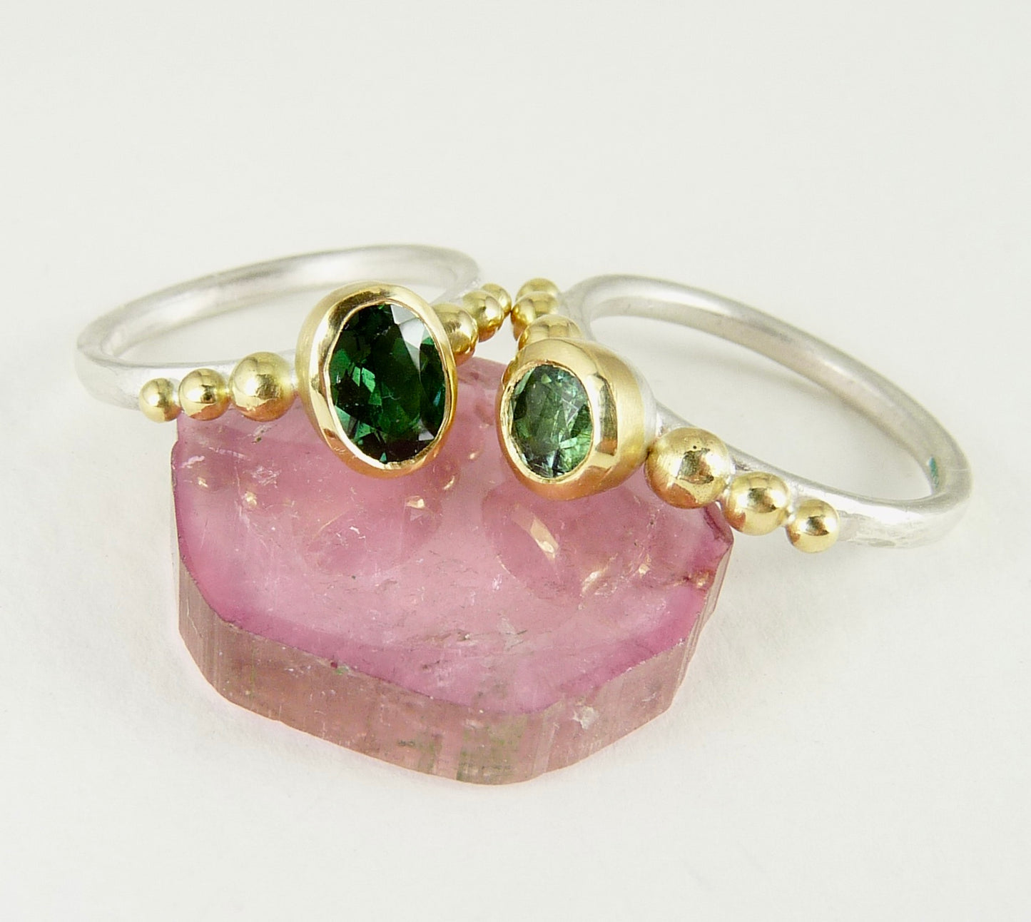 Round Green Tourmaline Granulation Ring