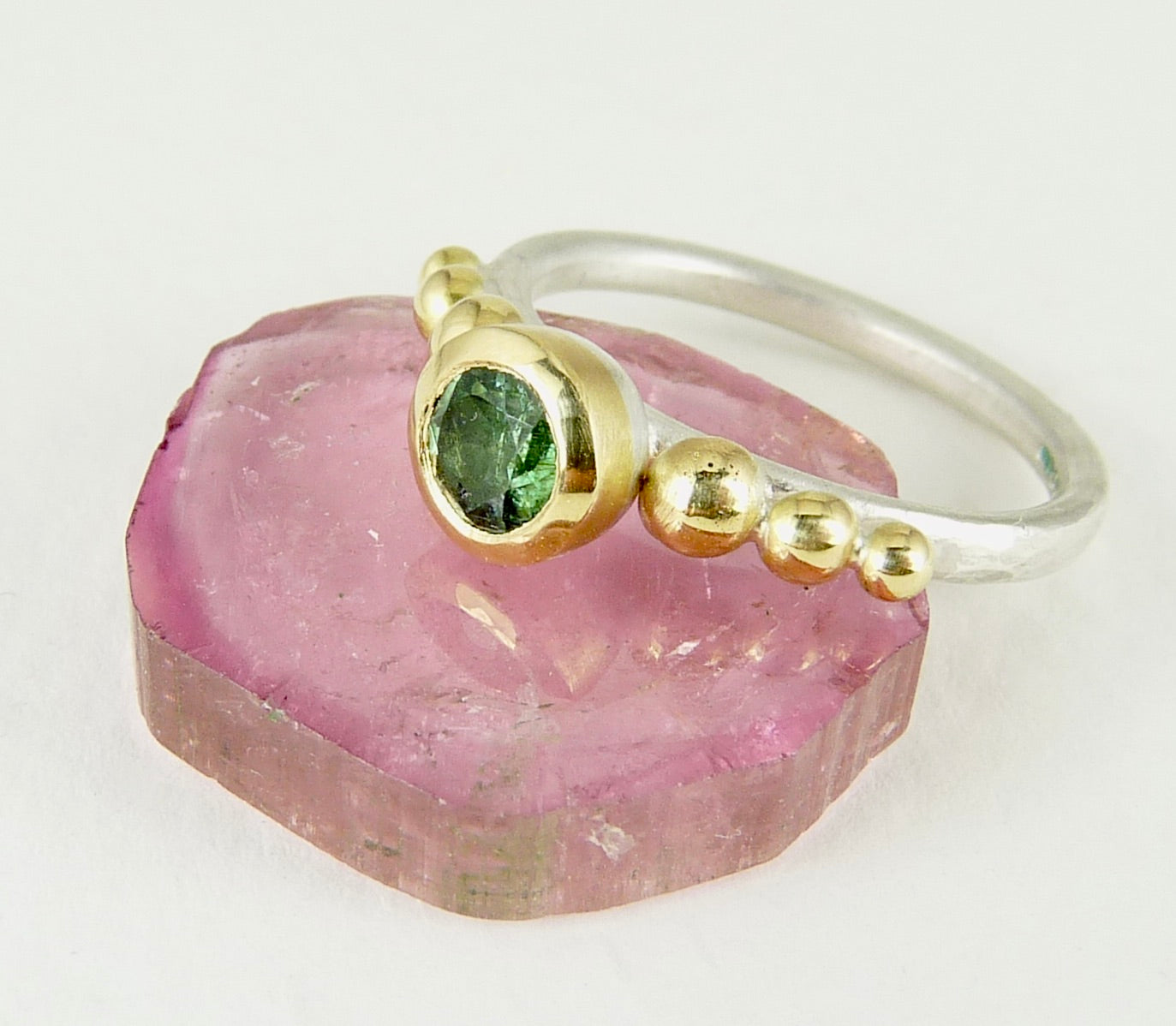 Round Green Tourmaline Granulation Ring
