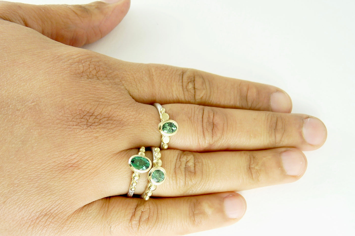 Round Green Tourmaline Granulation Ring