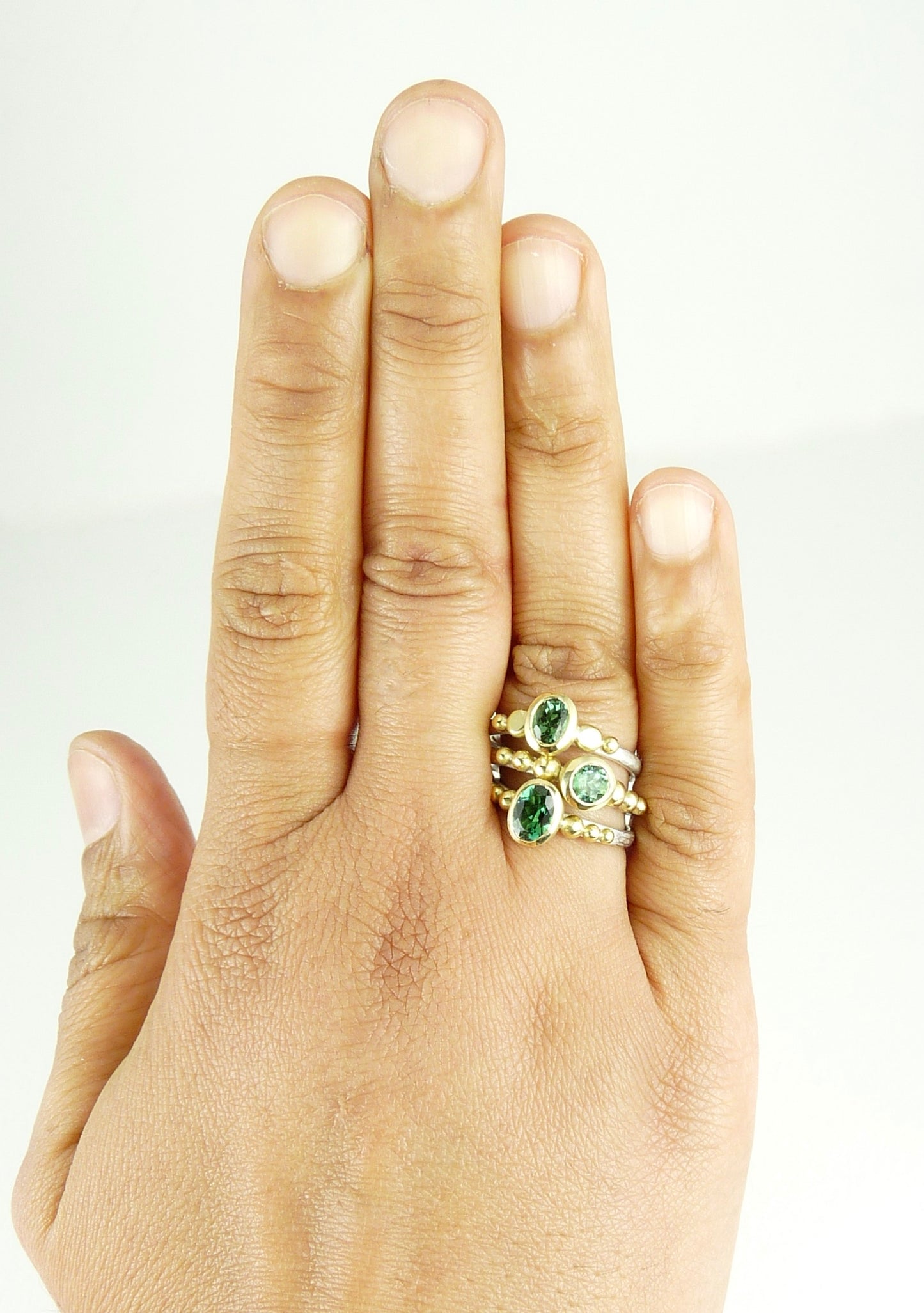 Round Green Tourmaline Granulation Ring