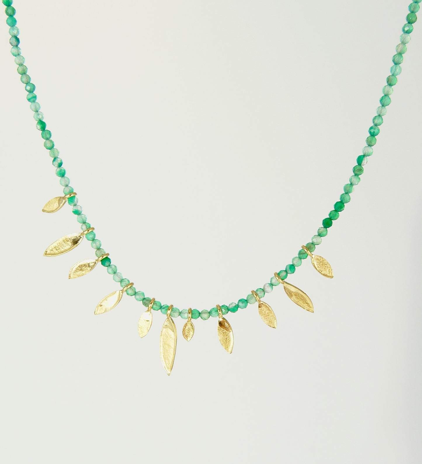 Green Onyx and Gold Leaves Necklace