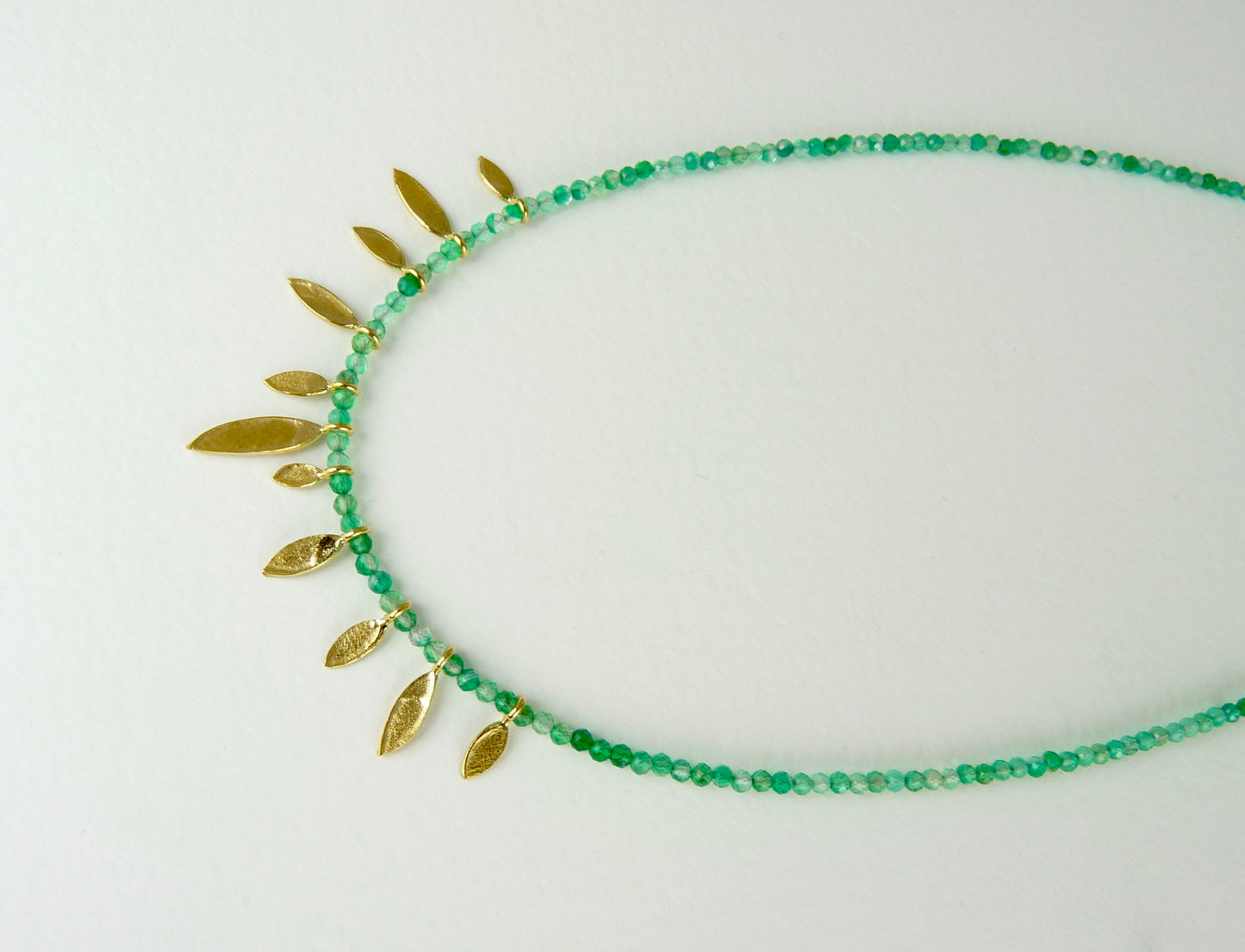 Green Onyx and Gold Leaves Necklace