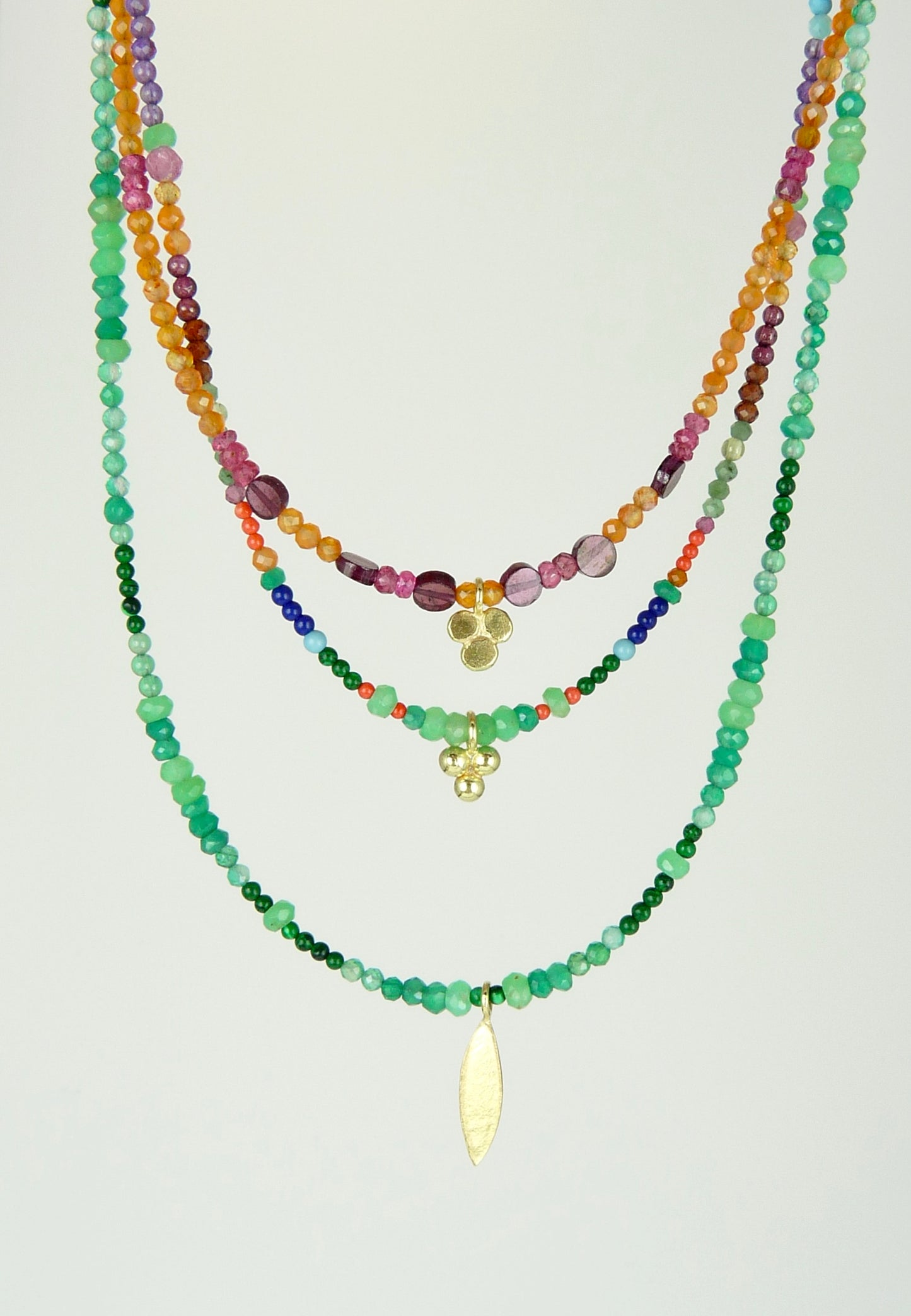 Rainbow Gemstone Necklace with 18ct Gold Charm