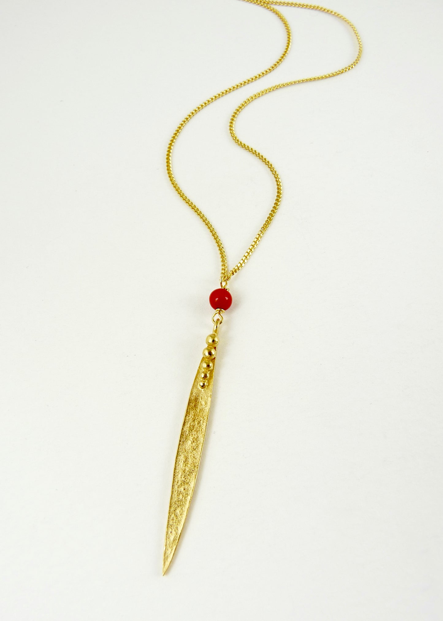 Medium Madeleine Leaf Necklace with Red Coral