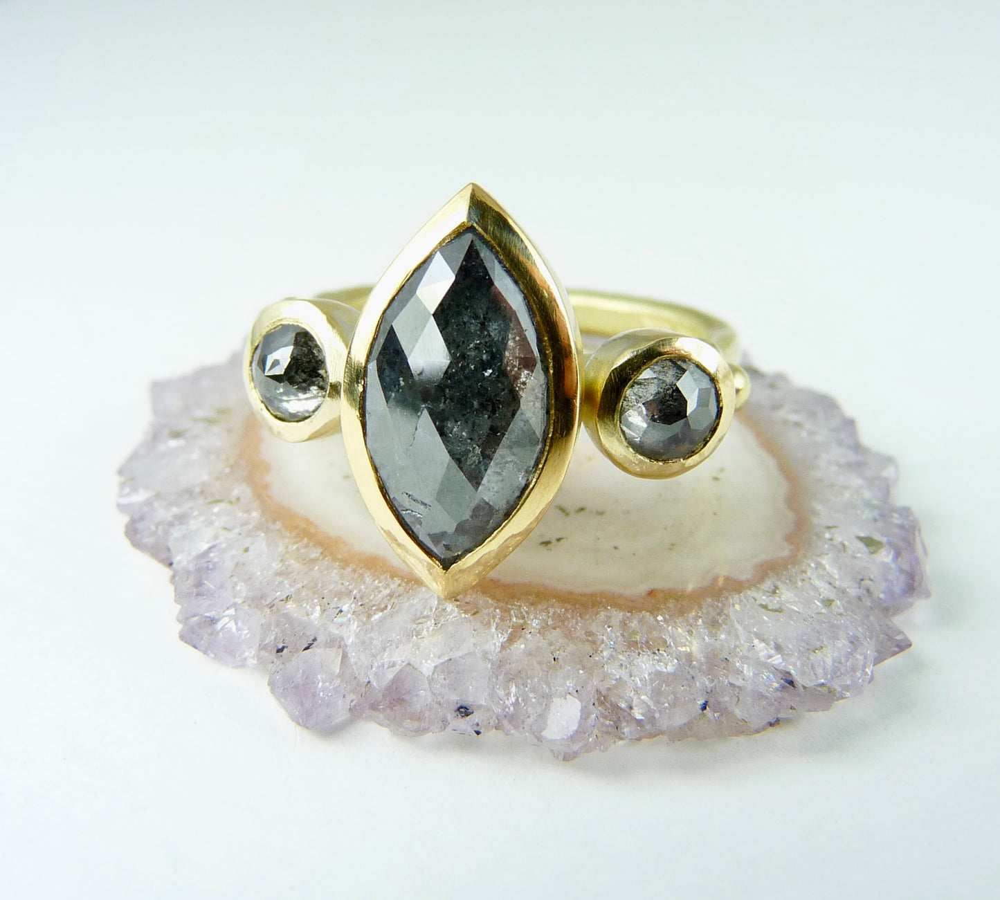 Marquise Salt and Pepper Diamond Ring