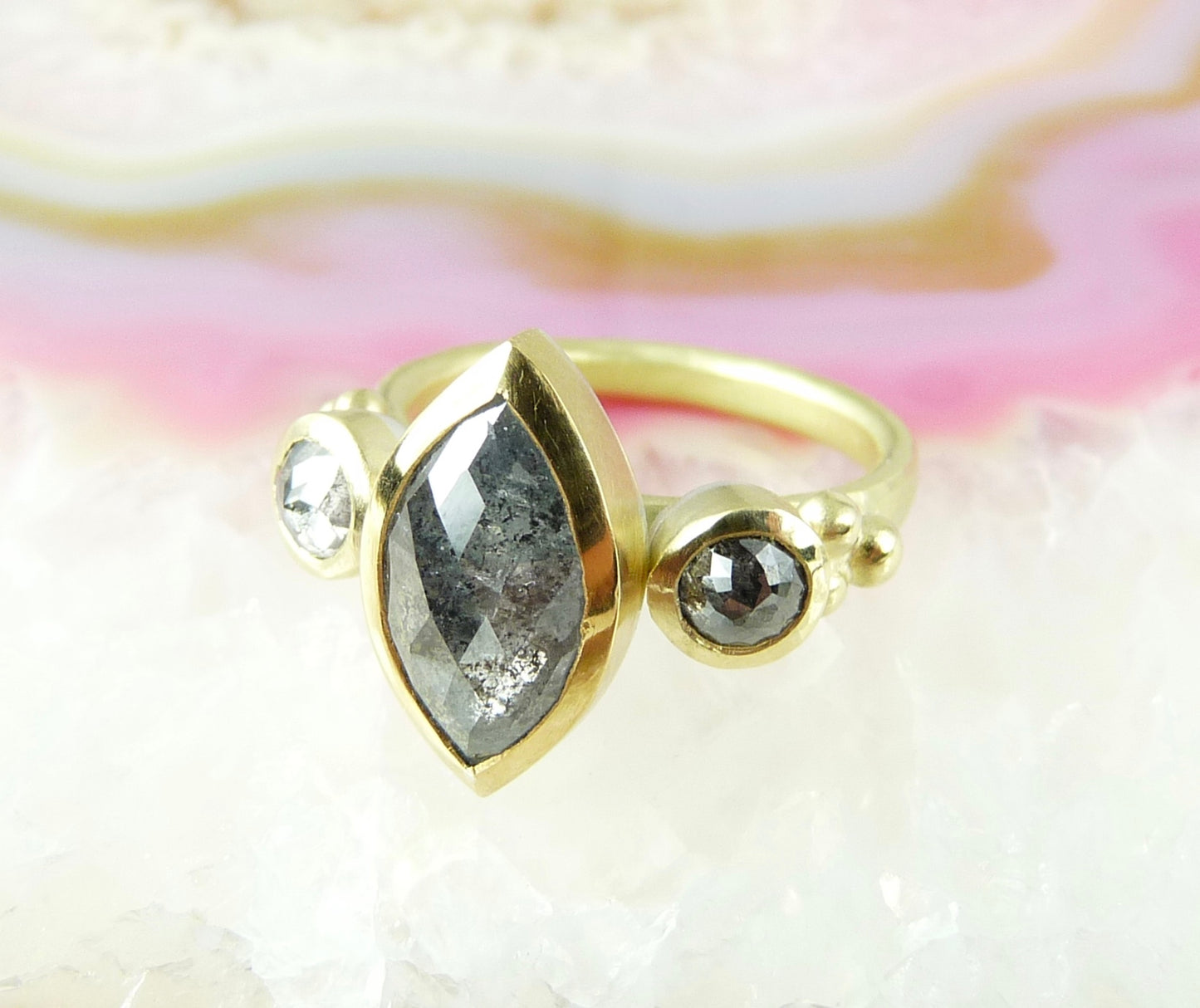 Marquise Salt and Pepper Diamond Ring