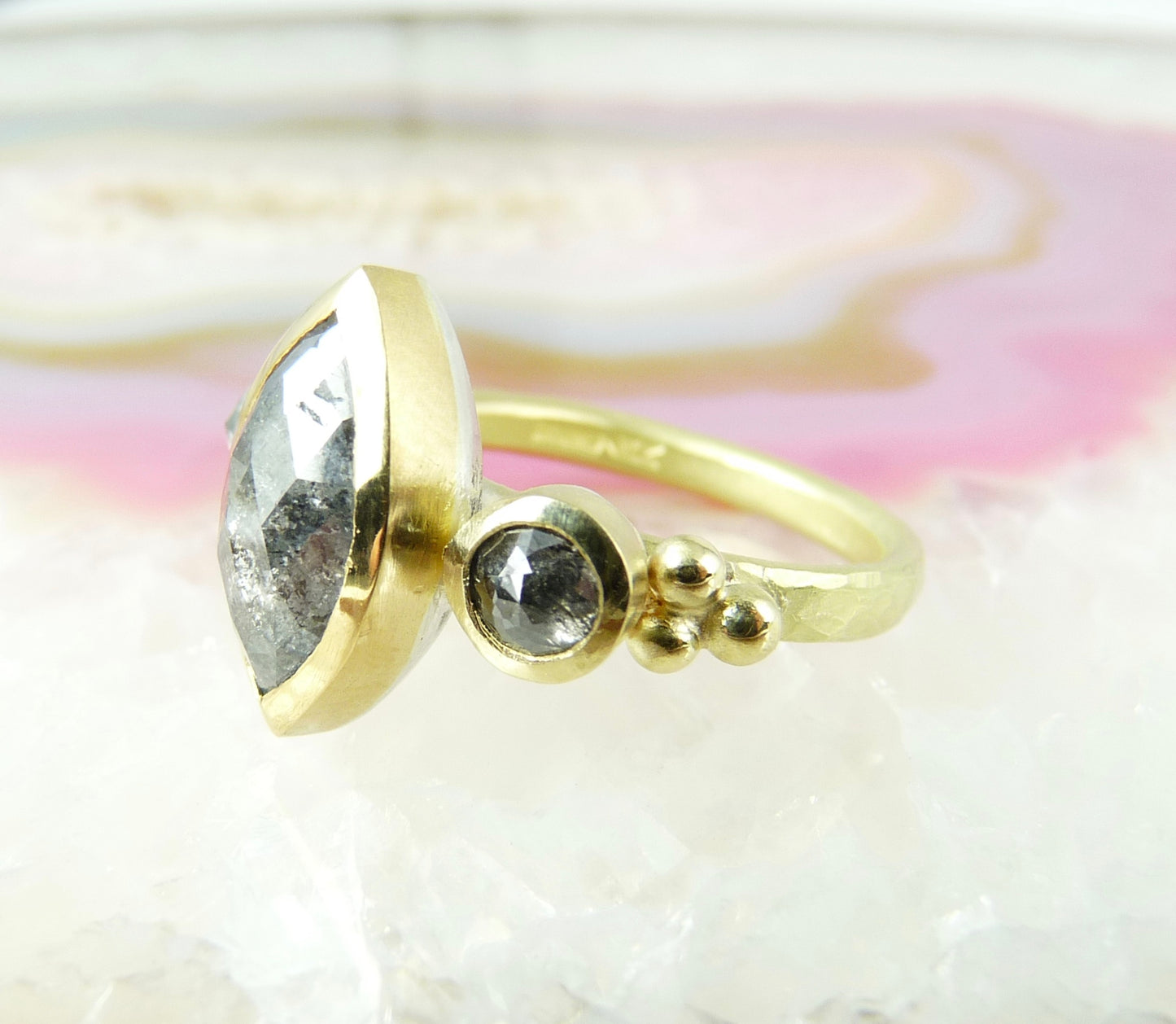Marquise Salt and Pepper Diamond Ring