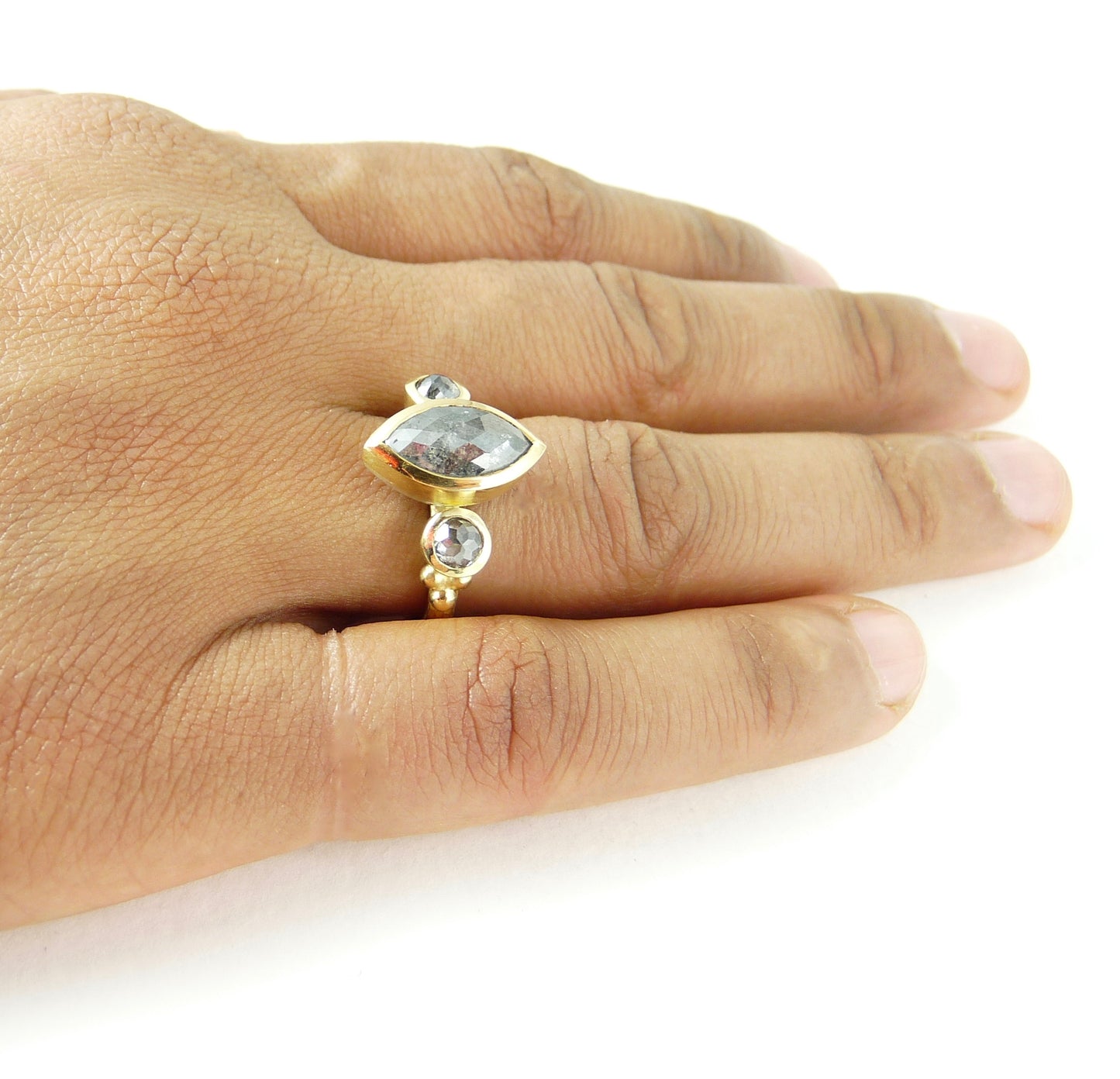 Marquise Salt and Pepper Diamond Ring