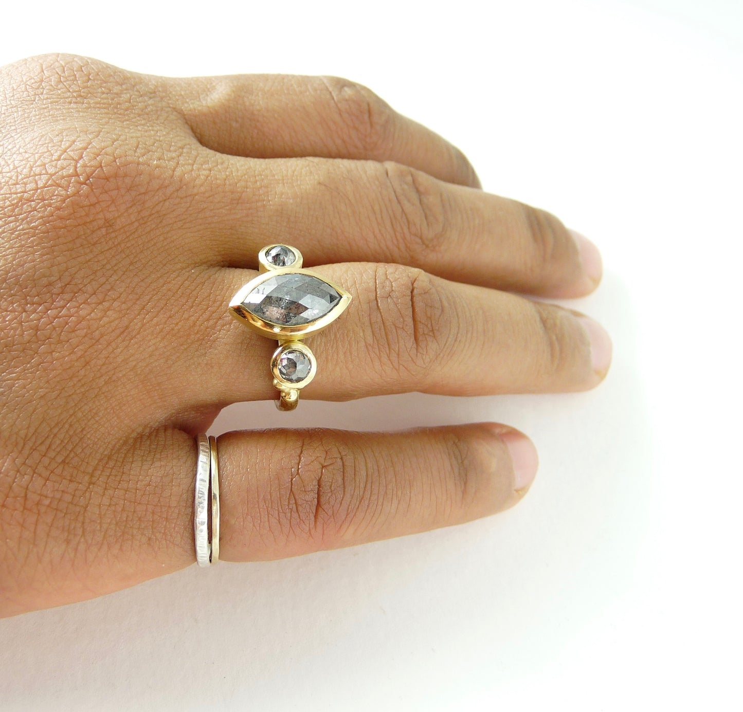 Marquise Salt and Pepper Diamond Ring
