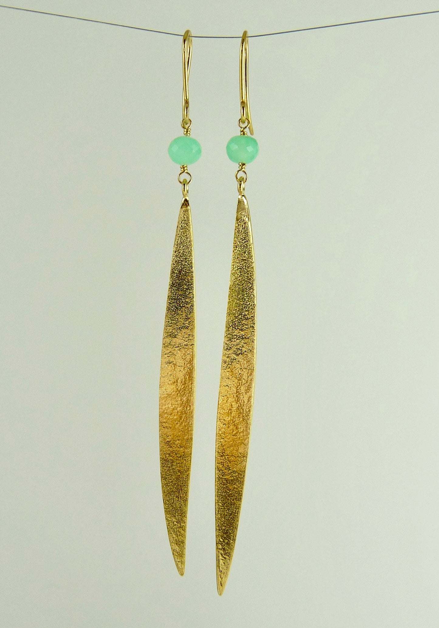 Lily Long Single Leaf Earrings with Chrysoprase