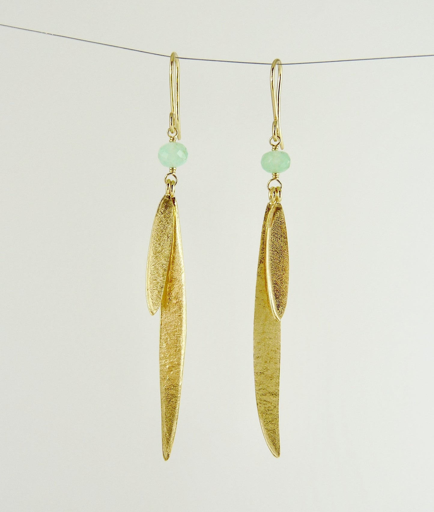 Lily Long Double Leaf Earrings with Chrysoprase