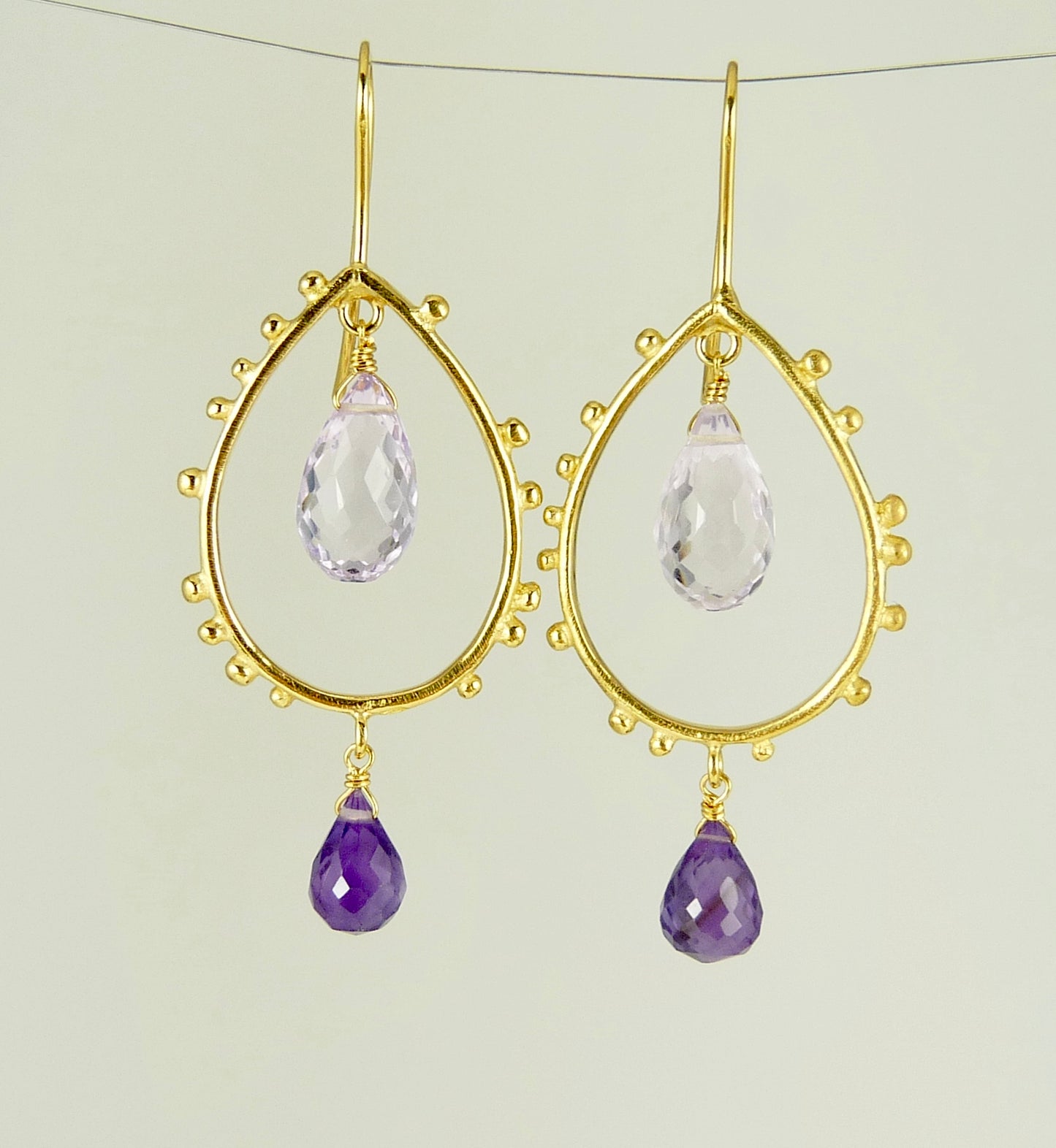 Gorgeous Granulation Drop Earrings with Amethyst