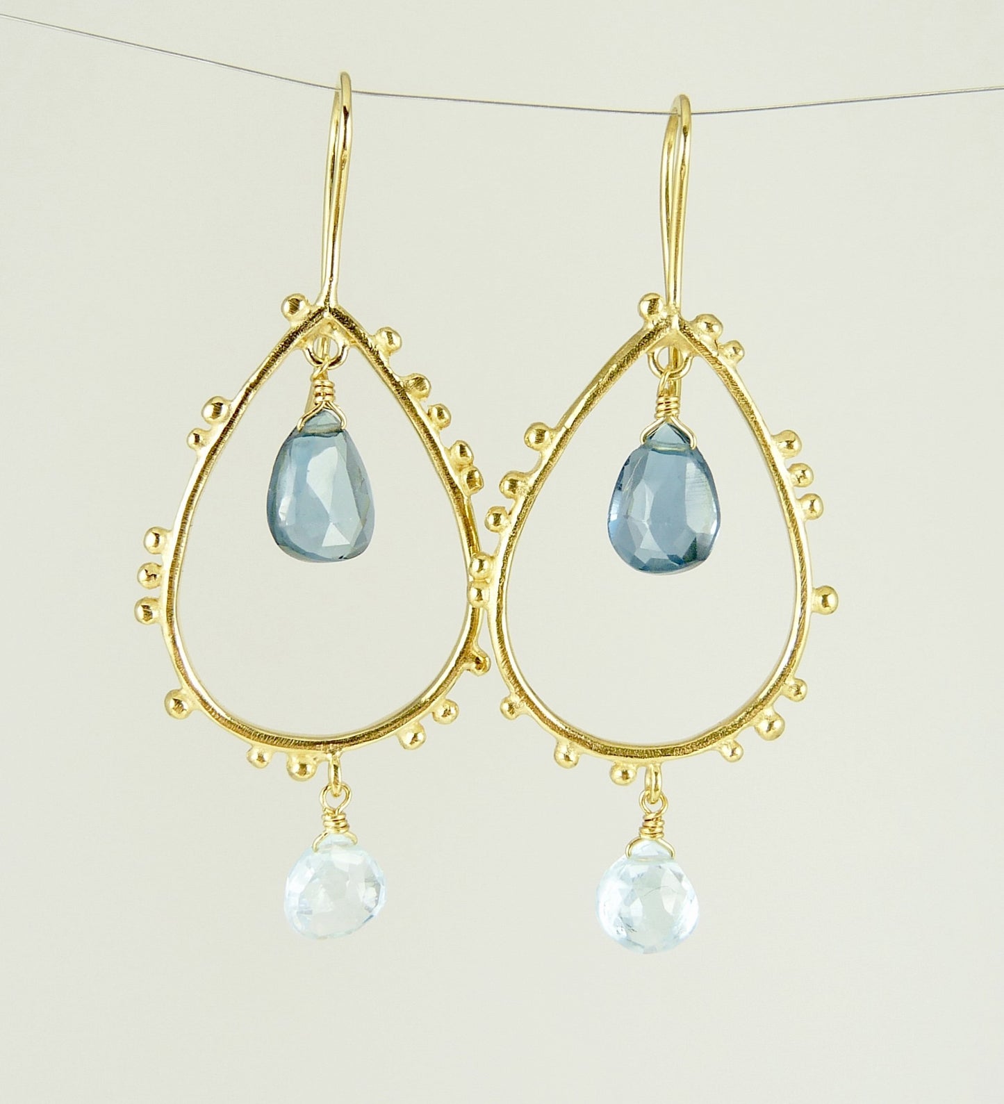 Gorgeous Granulation Drop Earrings with Topaz