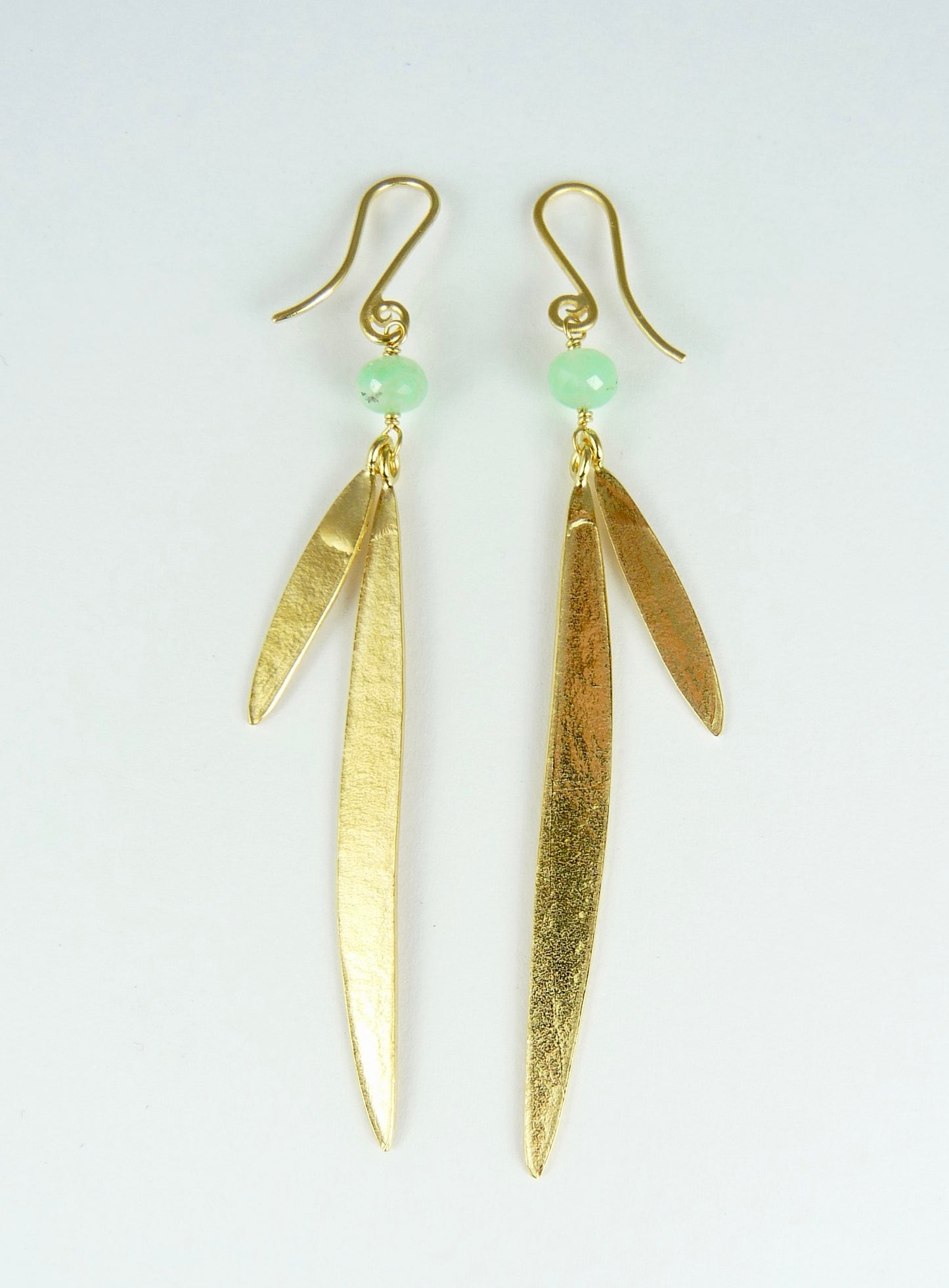 Lily Long Double Leaf Earrings with Chrysoprase