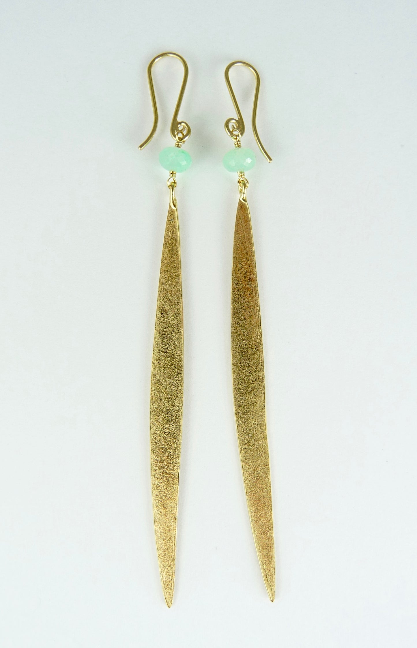 Lily Long Single Leaf Earrings with Chrysoprase