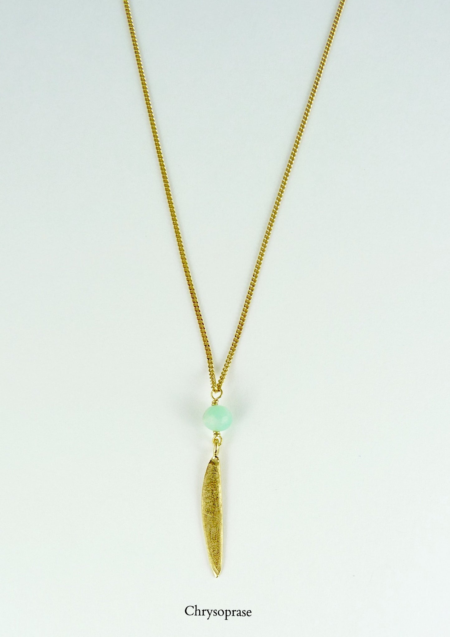 Small Lily Long Leaf Necklace with Gemstone