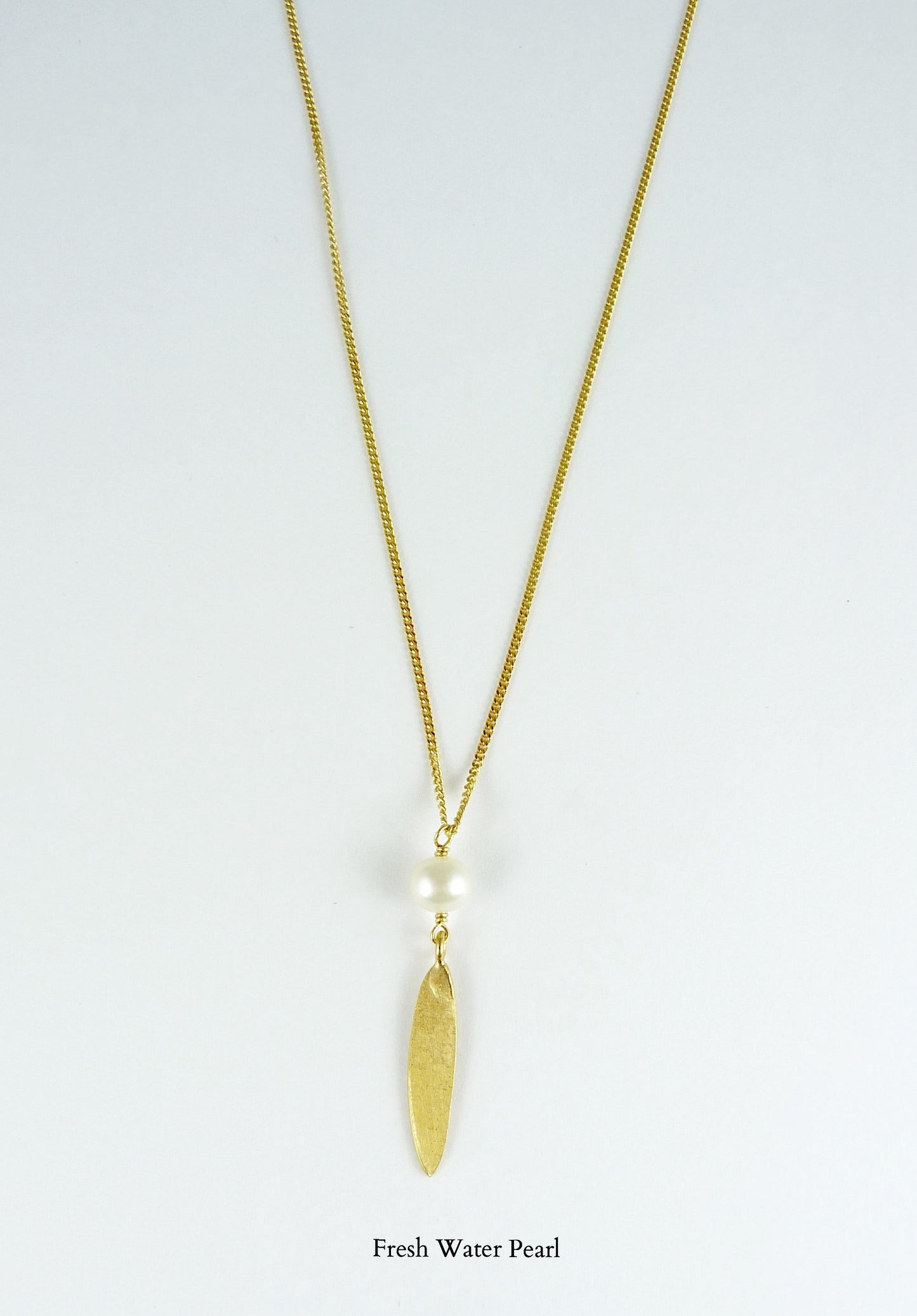 Small Lily Long Leaf Necklace with Gemstone