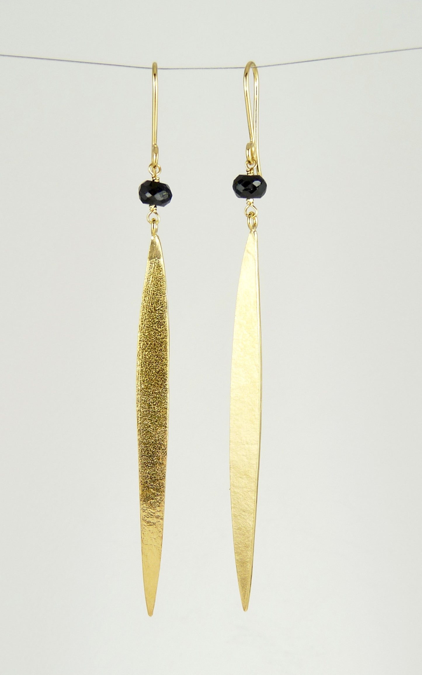 Lily Long Single Leaf Earrings with Black Spinel