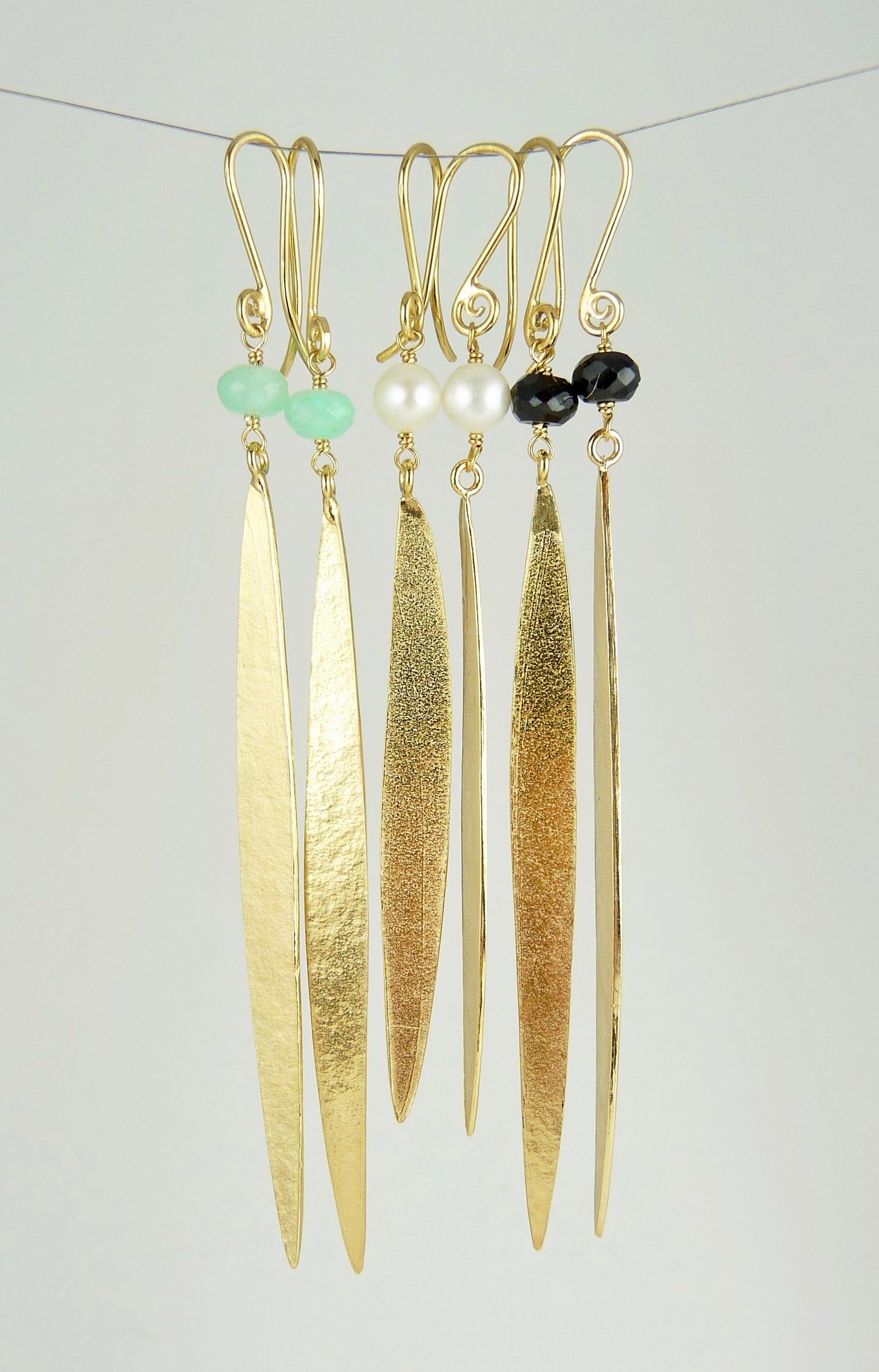 Lily Long Single Leaf Earrings with Fresh Water Pearls