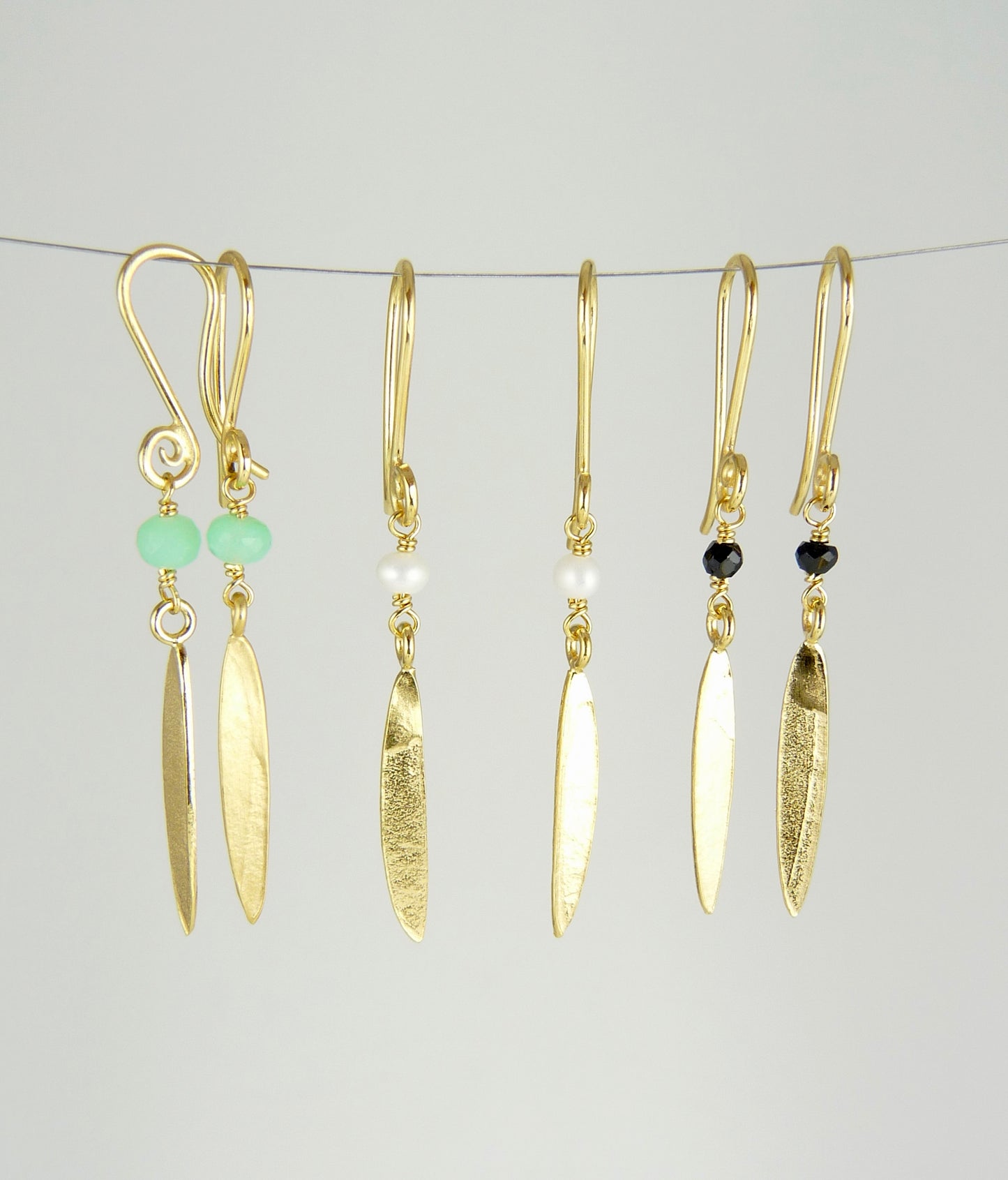 Small Lily Long Leaf Earrings with Gemstones