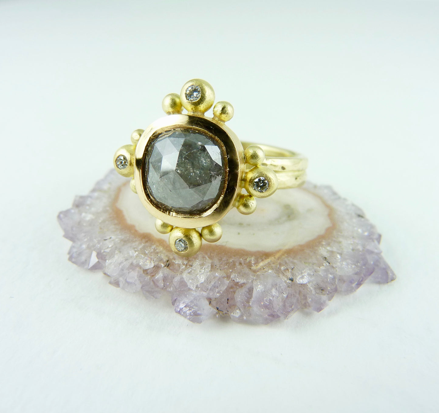 Empress Ring with 2.10ct grey diamond, white diamonds, 22ct & 18ct gold