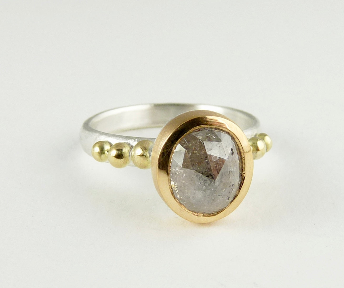 Rose cut grey Diamond Granulation ring