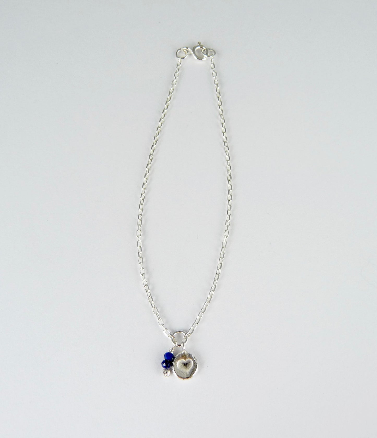 Silver Heart Stamp Gemstone Bracelet
