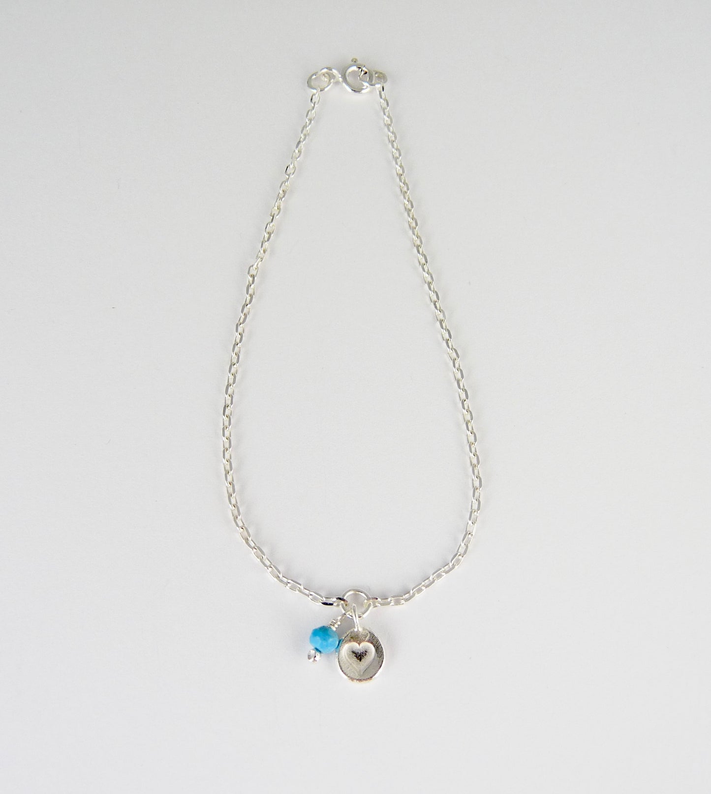 Silver Heart Stamp Gemstone Bracelet
