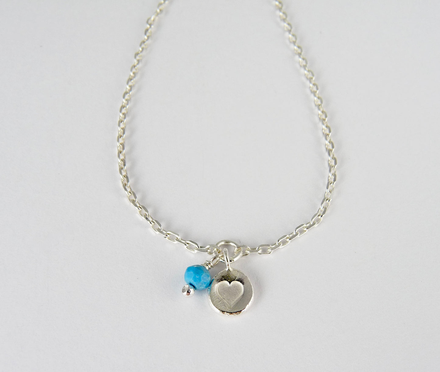 Silver Heart Stamp Gemstone Bracelet