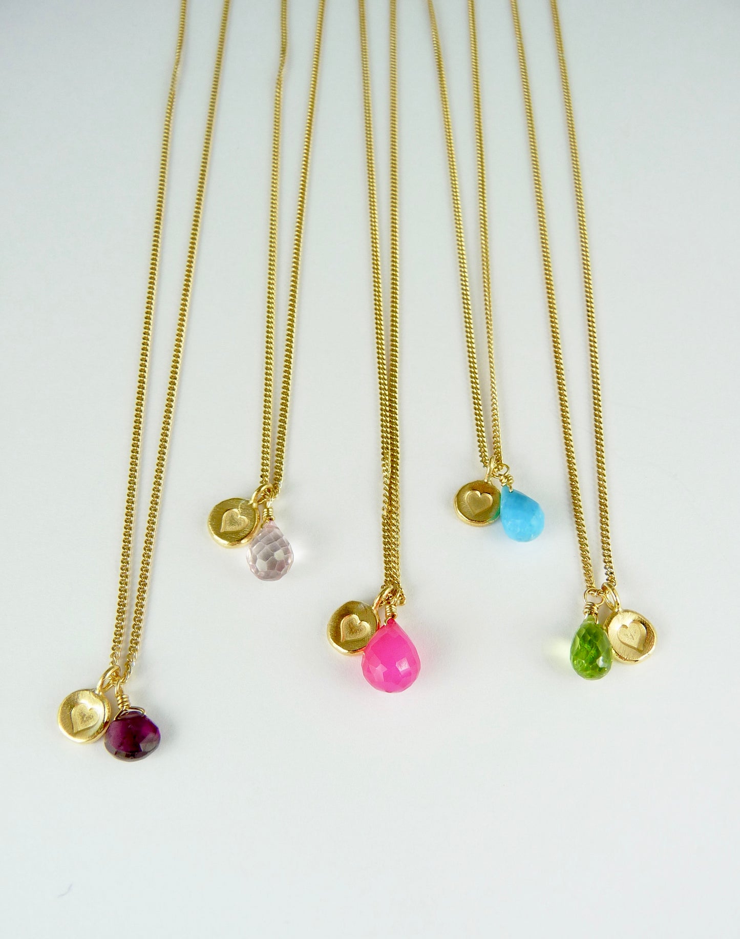 Heart Stamped Necklace with Gemstone