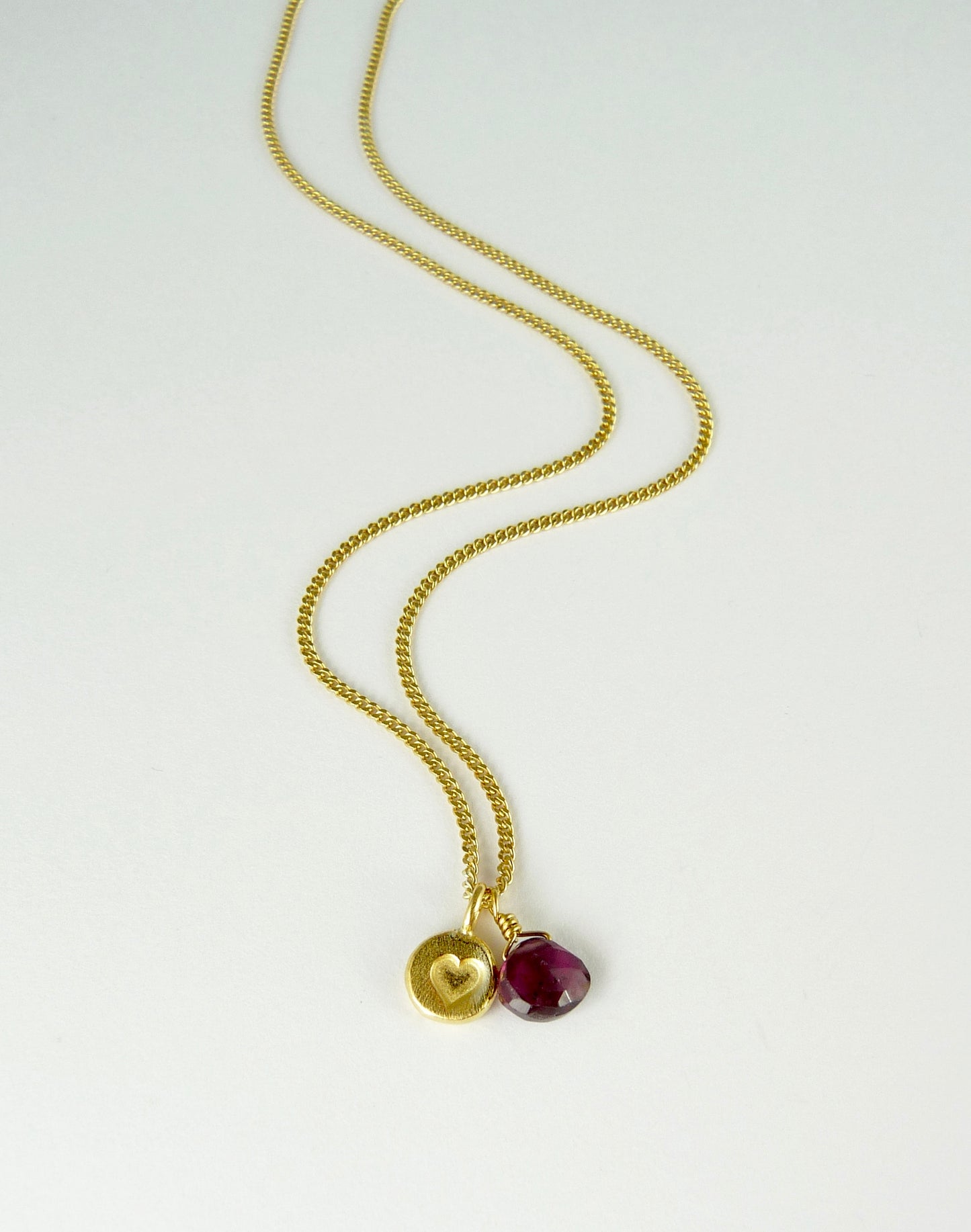 Heart Stamped Necklace with Gemstone