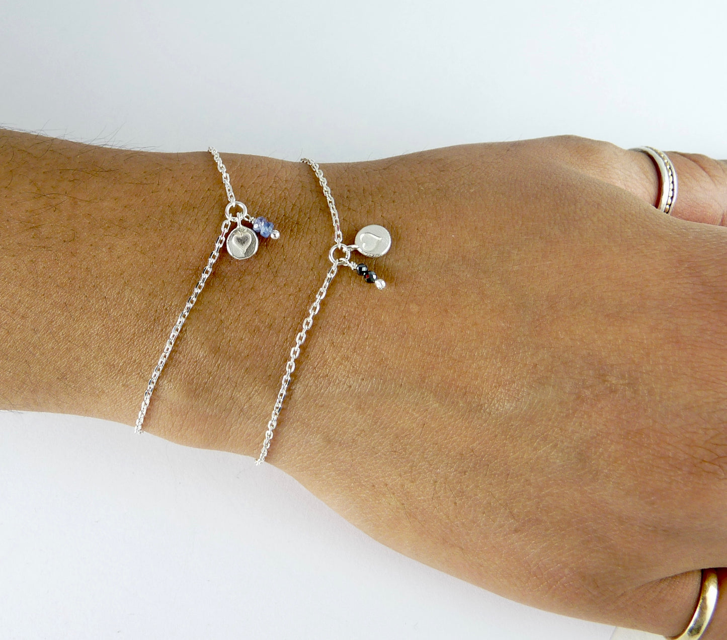 Silver Heart Stamp Gemstone Bracelet