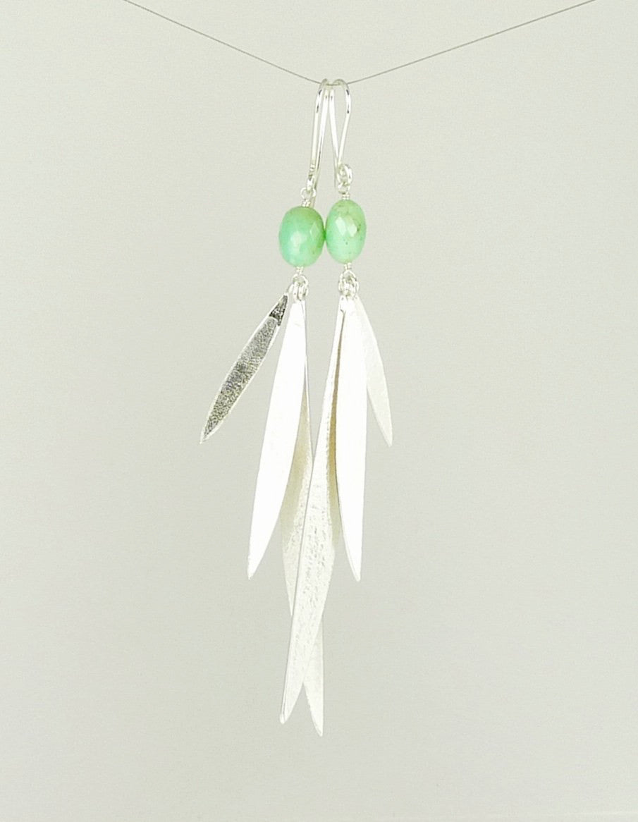 Lily Long Leaf Earrings with Gemstone