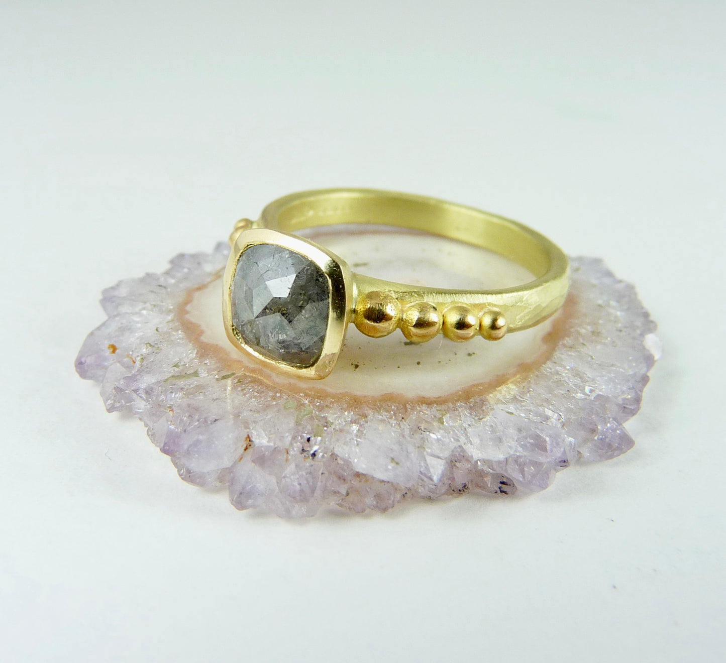 Cushion Salt & Pepper Diamond Granulation Ring