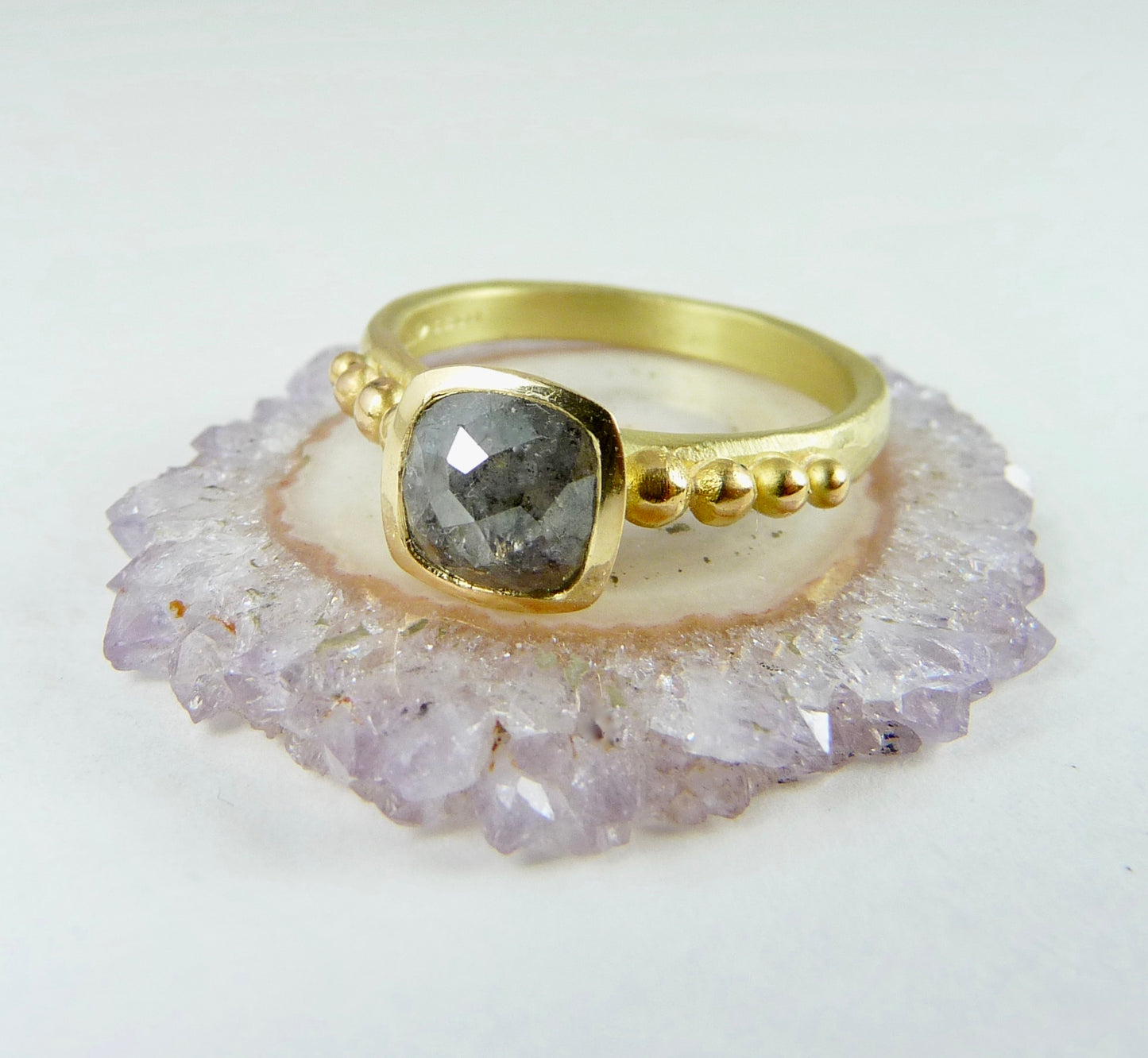 Cushion Salt & Pepper Diamond Granulation Ring
