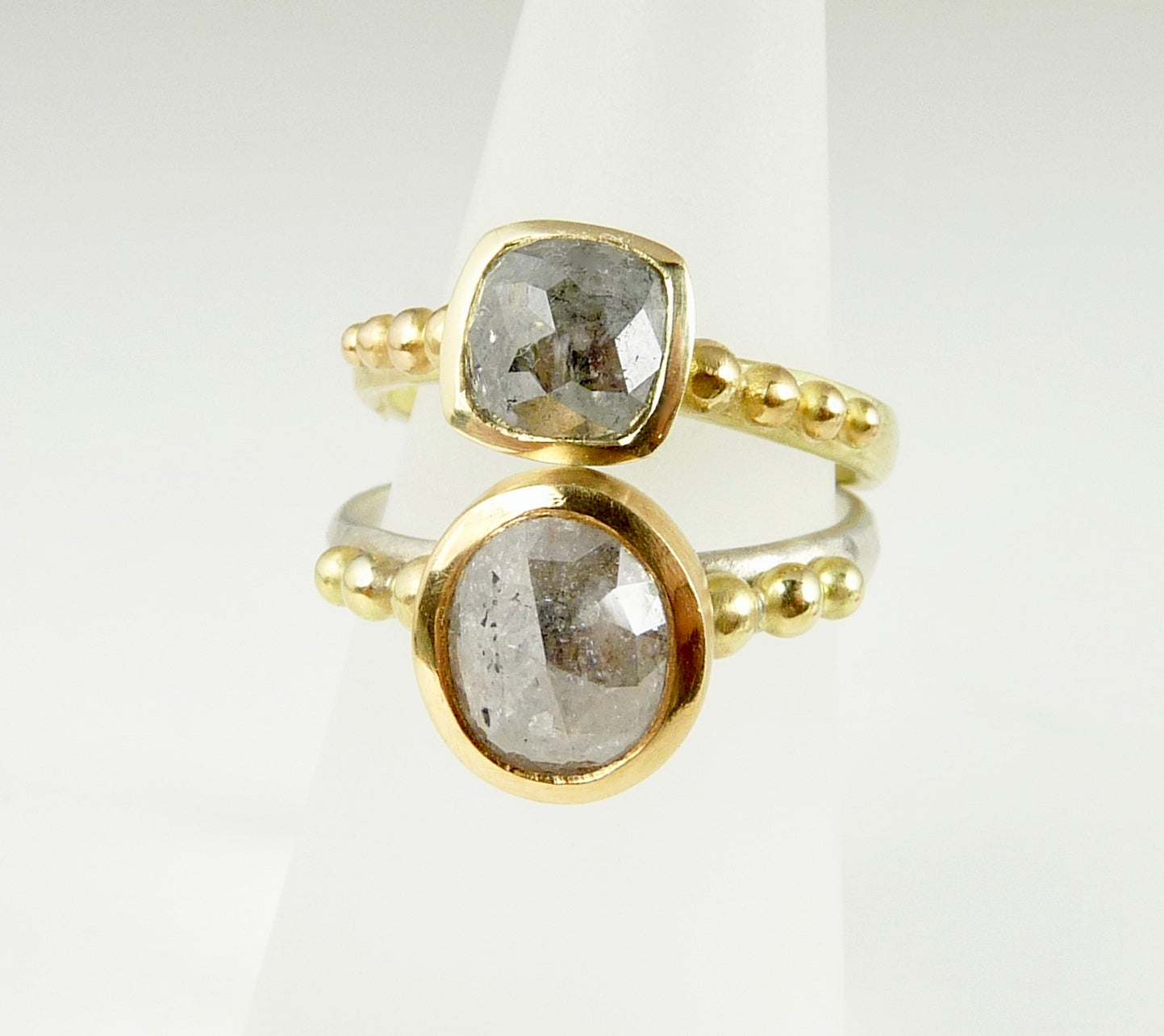 Cushion Salt & Pepper Diamond Granulation Ring