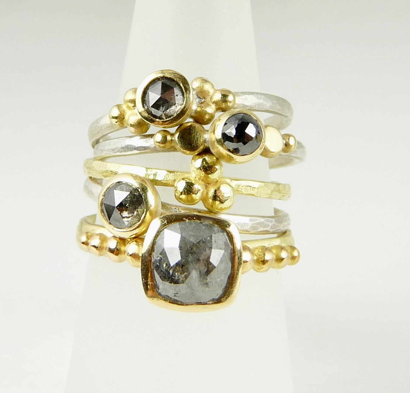Cushion Salt & Pepper Diamond Granulation Ring
