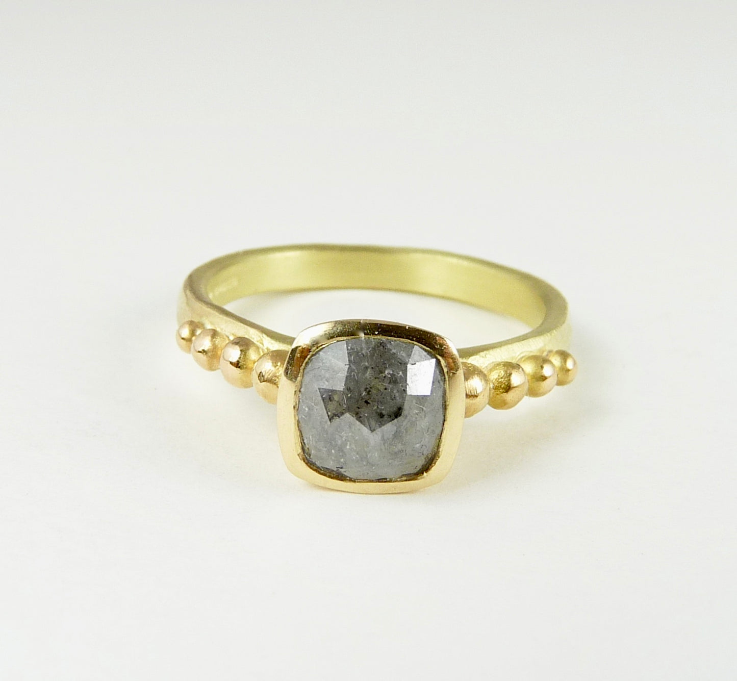 Cushion Salt & Pepper Diamond Granulation Ring