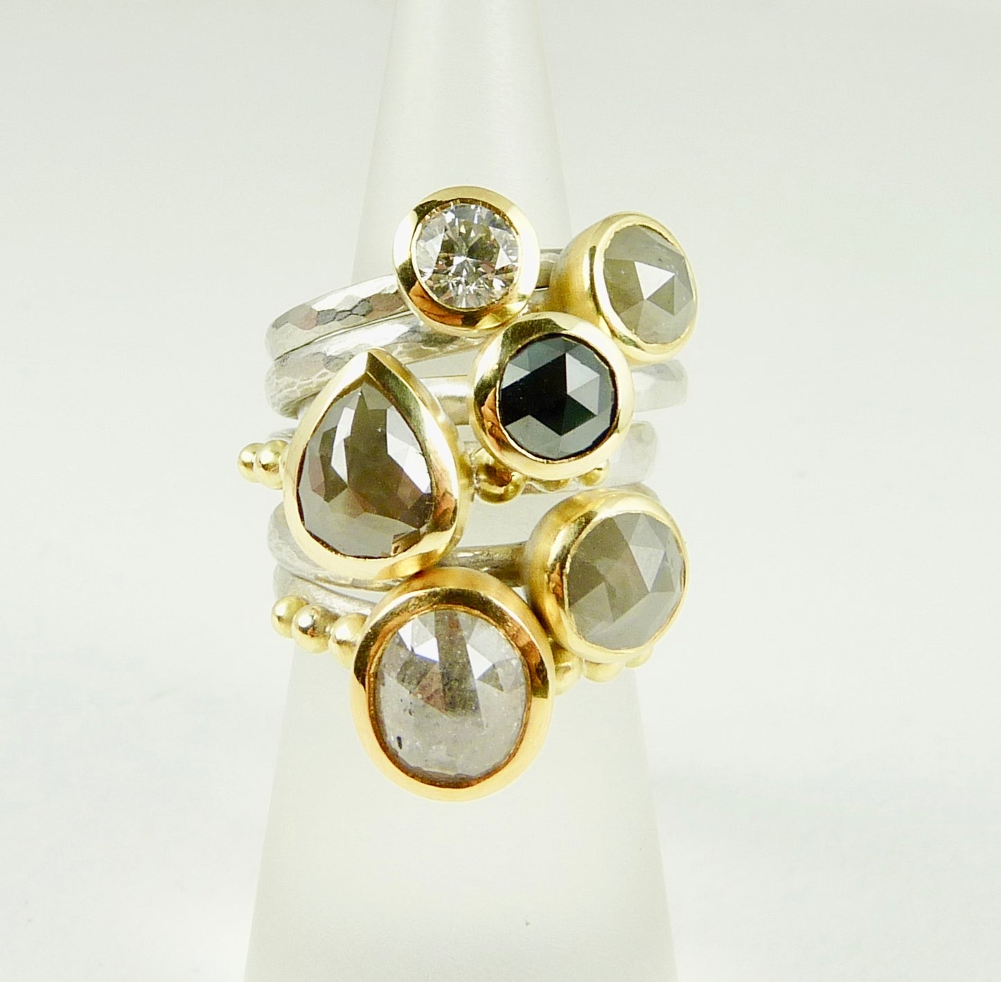 Rose cut grey Diamond Granulation ring