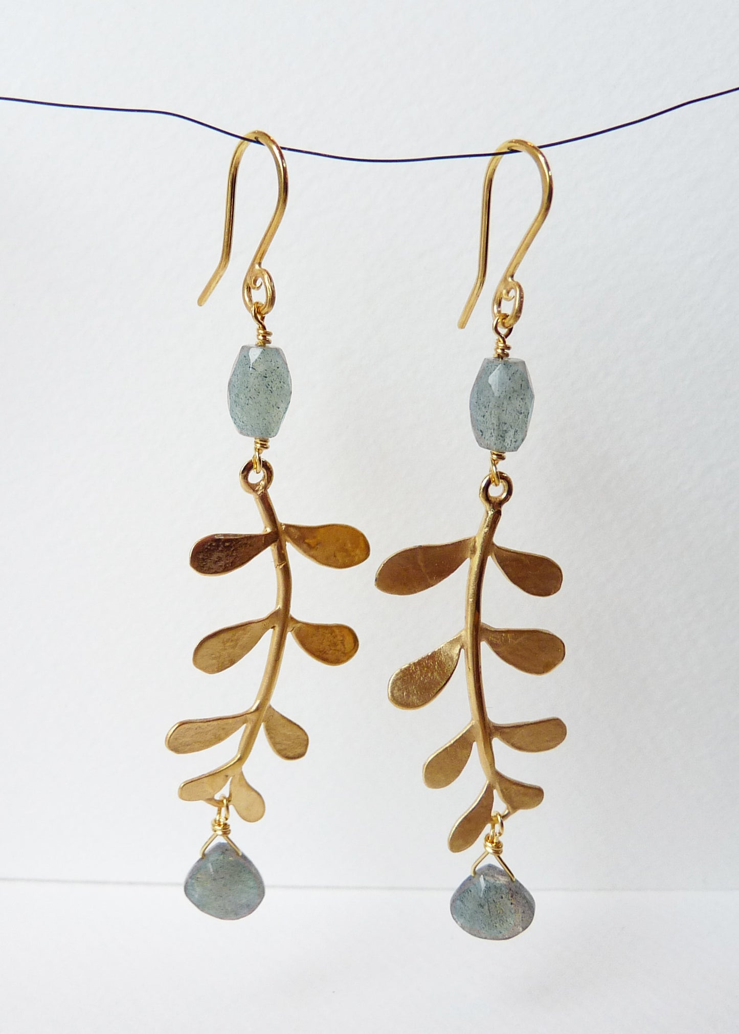 Blossoming, branch, jewellery, jewelry, earrings, hook, hooks, sterling, silver, 18ct, gold, nature, natural, chrysoprase, labradorite