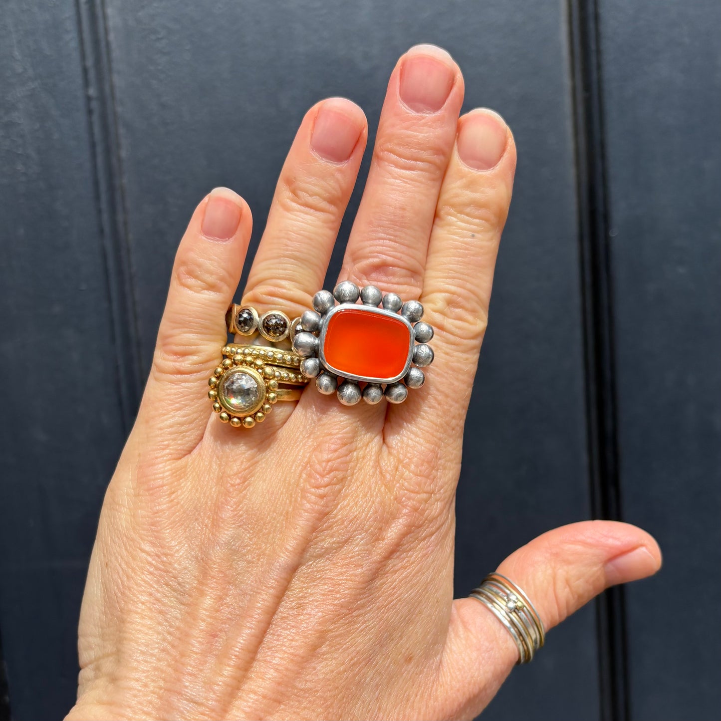Giant Courtesan Ring, Silver And Carnelian