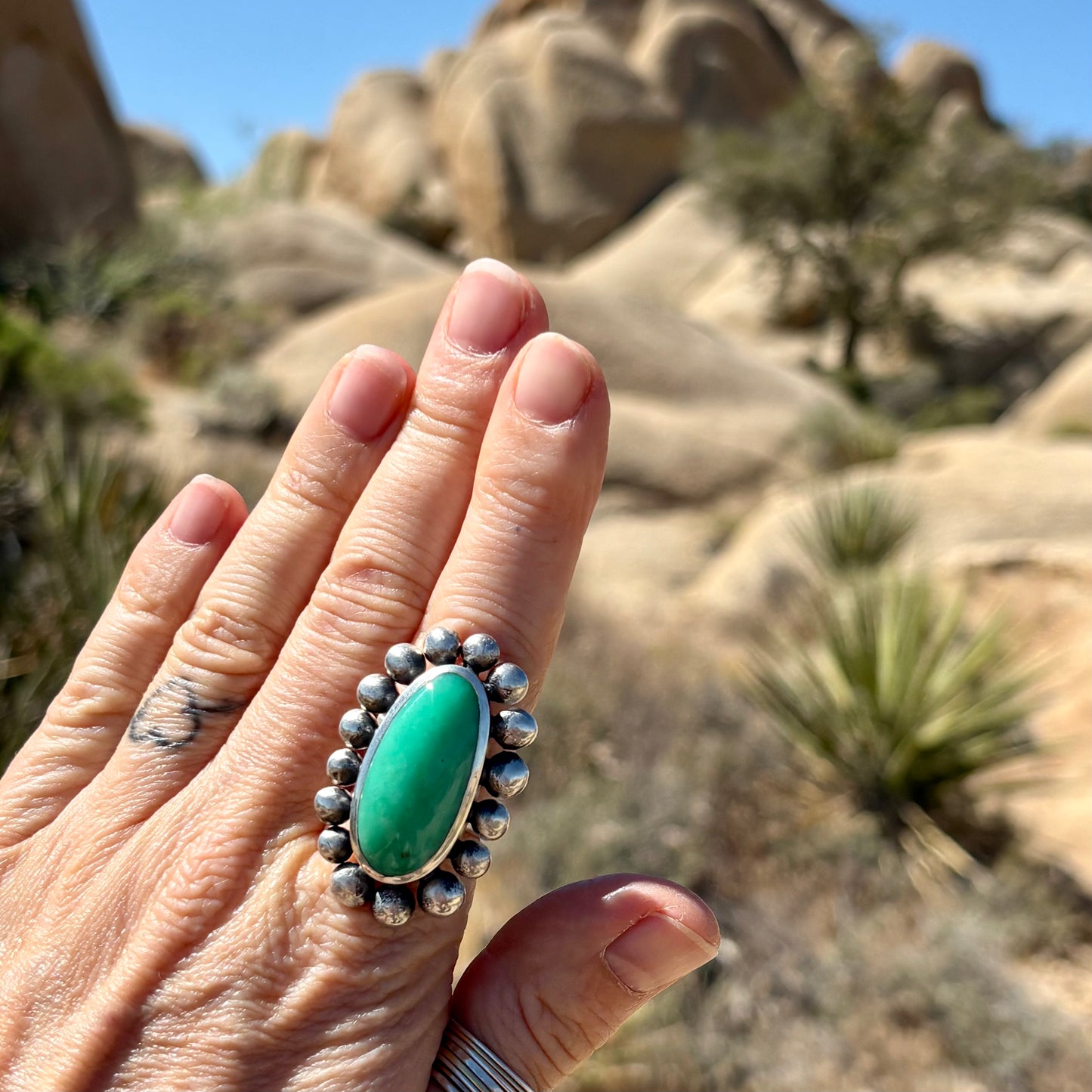 Giant Silver And Chrysoprase Courtesan Ring