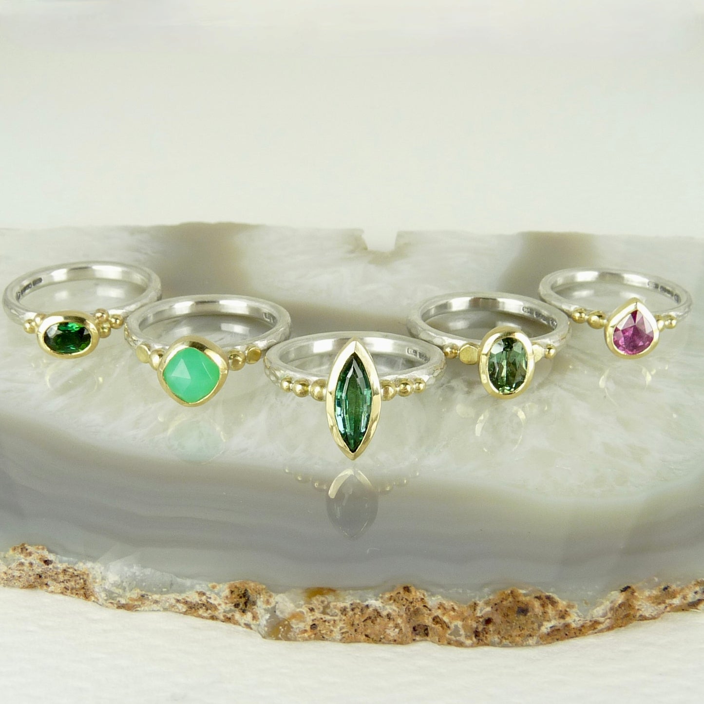 Oval Green Tourmaline Granulation Ring