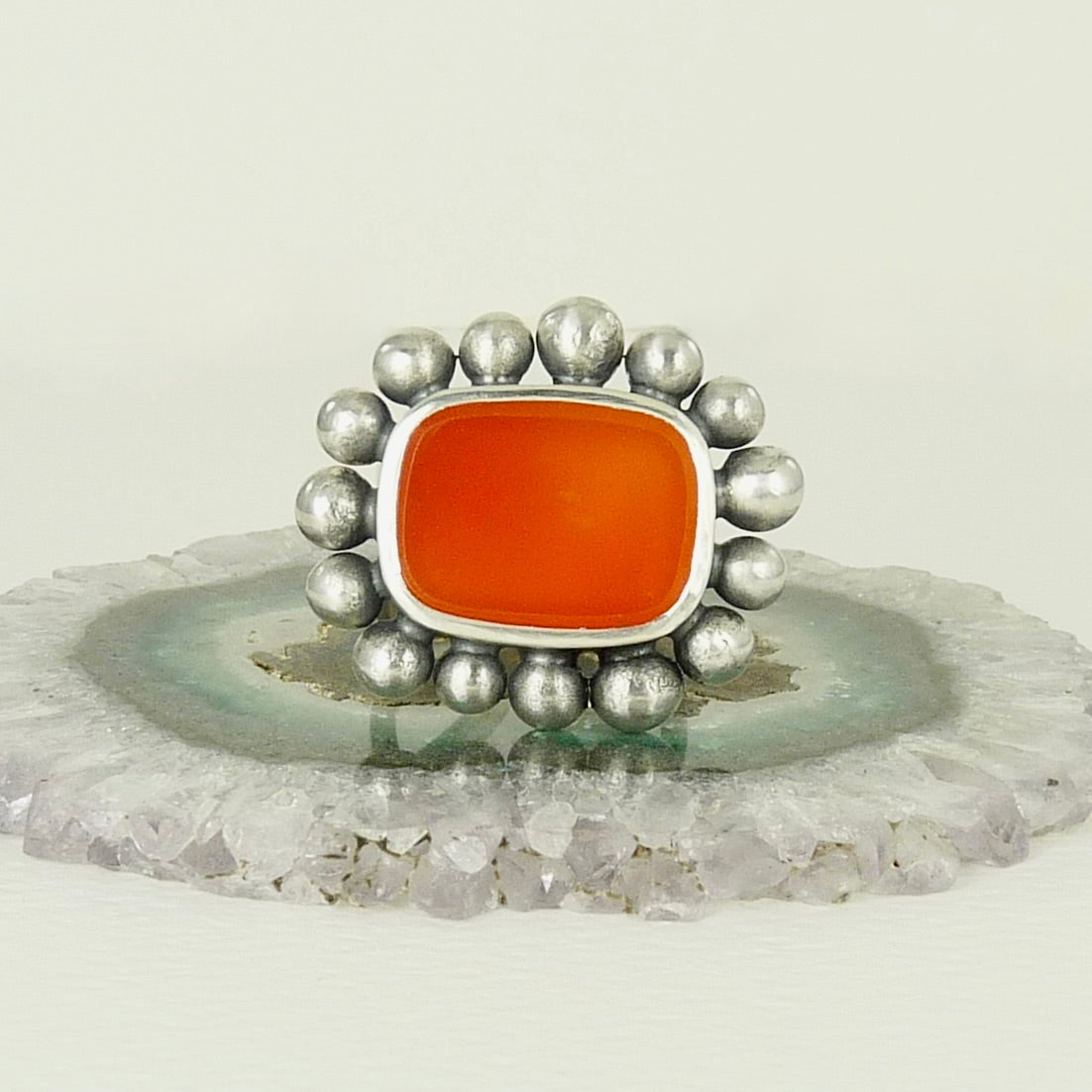 Giant Courtesan Ring, Silver And Carnelian