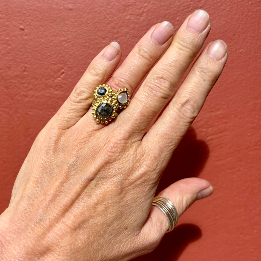 Salt And Pepper Diamond Courtesan Ring