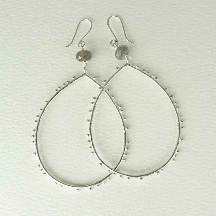 Large Drop Granulation Earrings With Gemstone