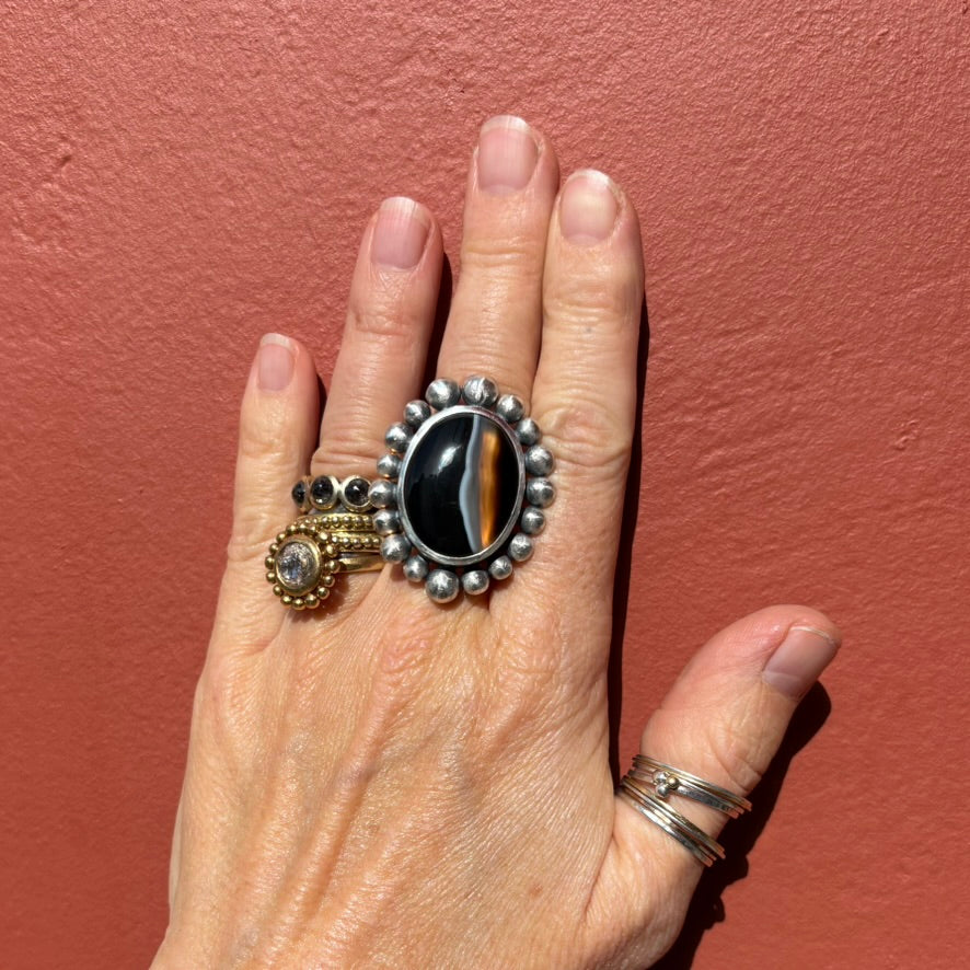 Band Agate Giant Courtesan Ring