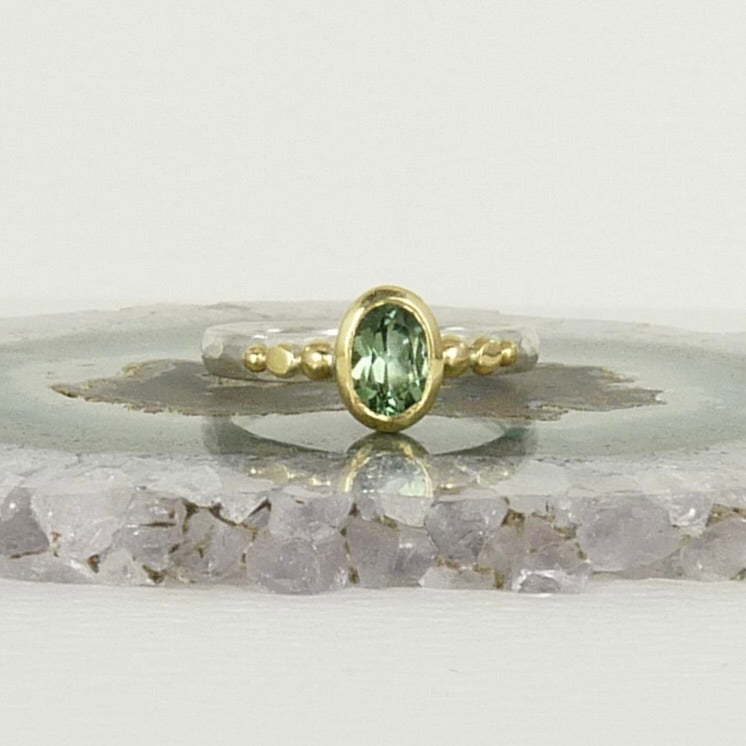 Mint Green Tourmaline Granulation Ring