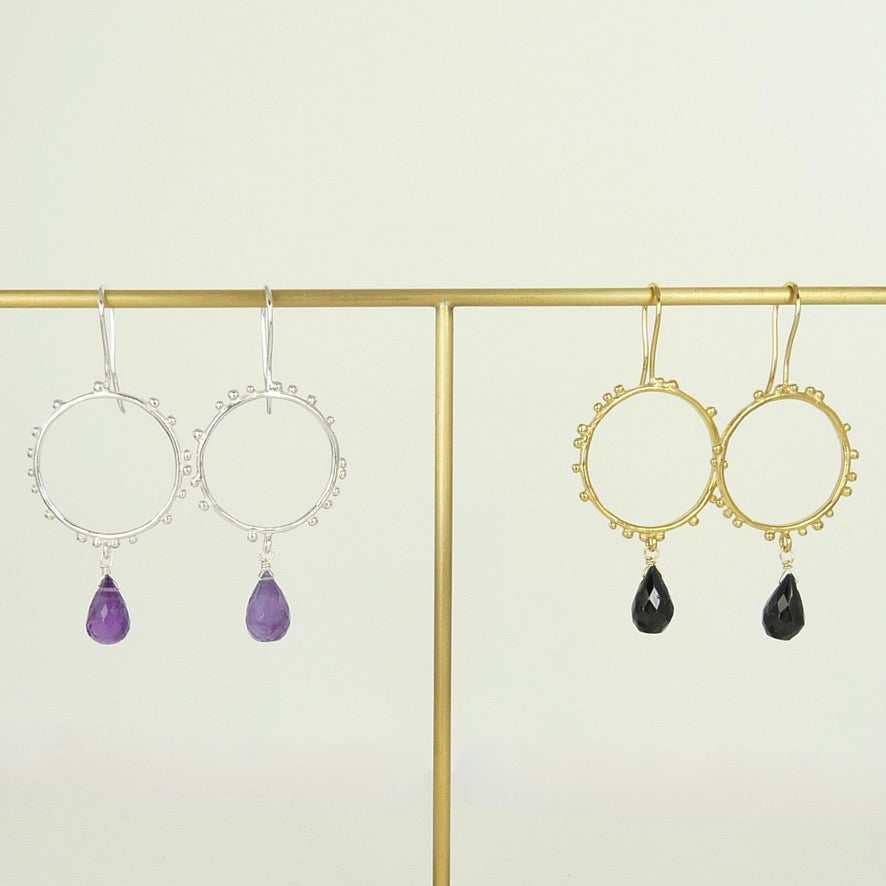Medium Granulation Circle Gem drop Earrings