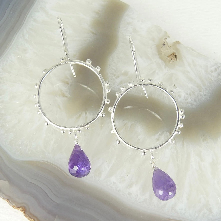 Medium Granulation Circle Gem drop Earrings